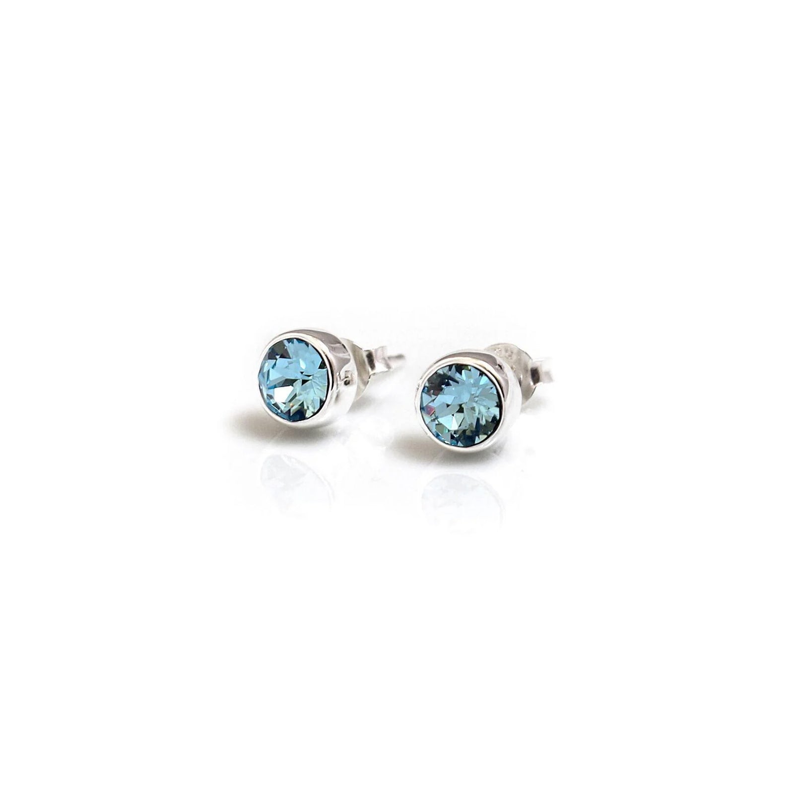 March Birthstone - Sterling Silver & Aquamarine Stud Earrings
