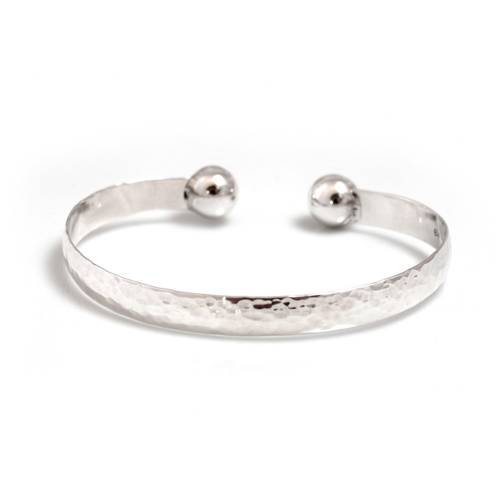 Sterling Silver Ball & Hammered Cuff Bangle