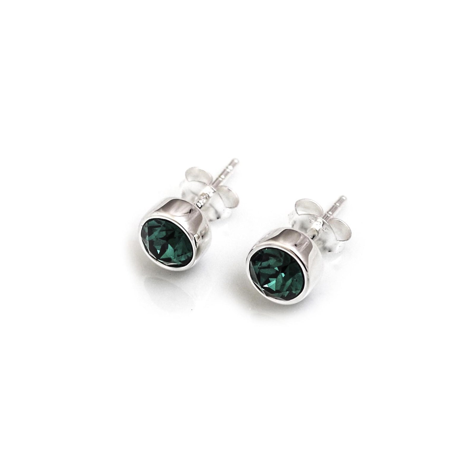 May Birthstone - Sterling Silver & Green CZ Stud Earrings