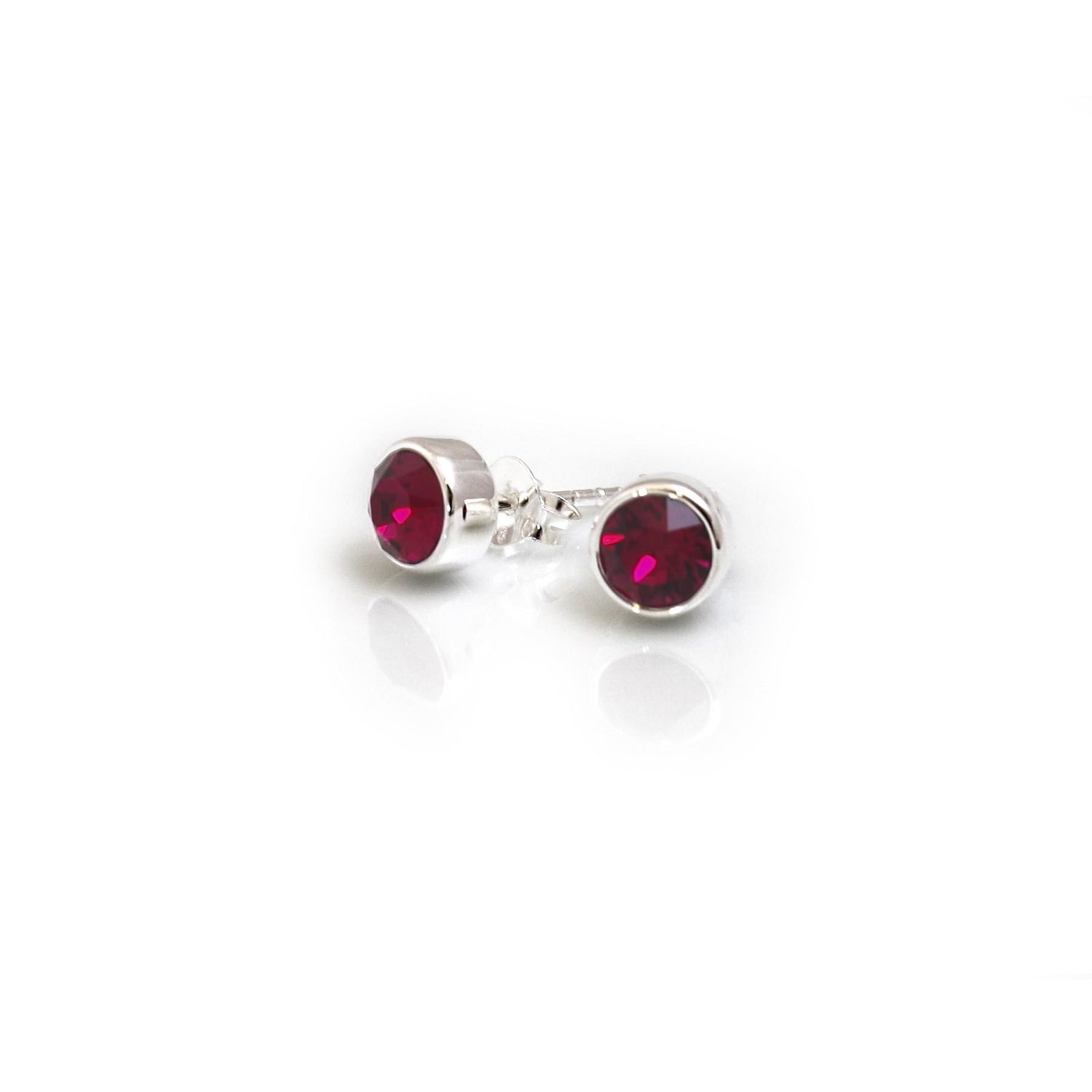 July Birthstone -Sterling Silver & Ruby CZ Stud Earrings