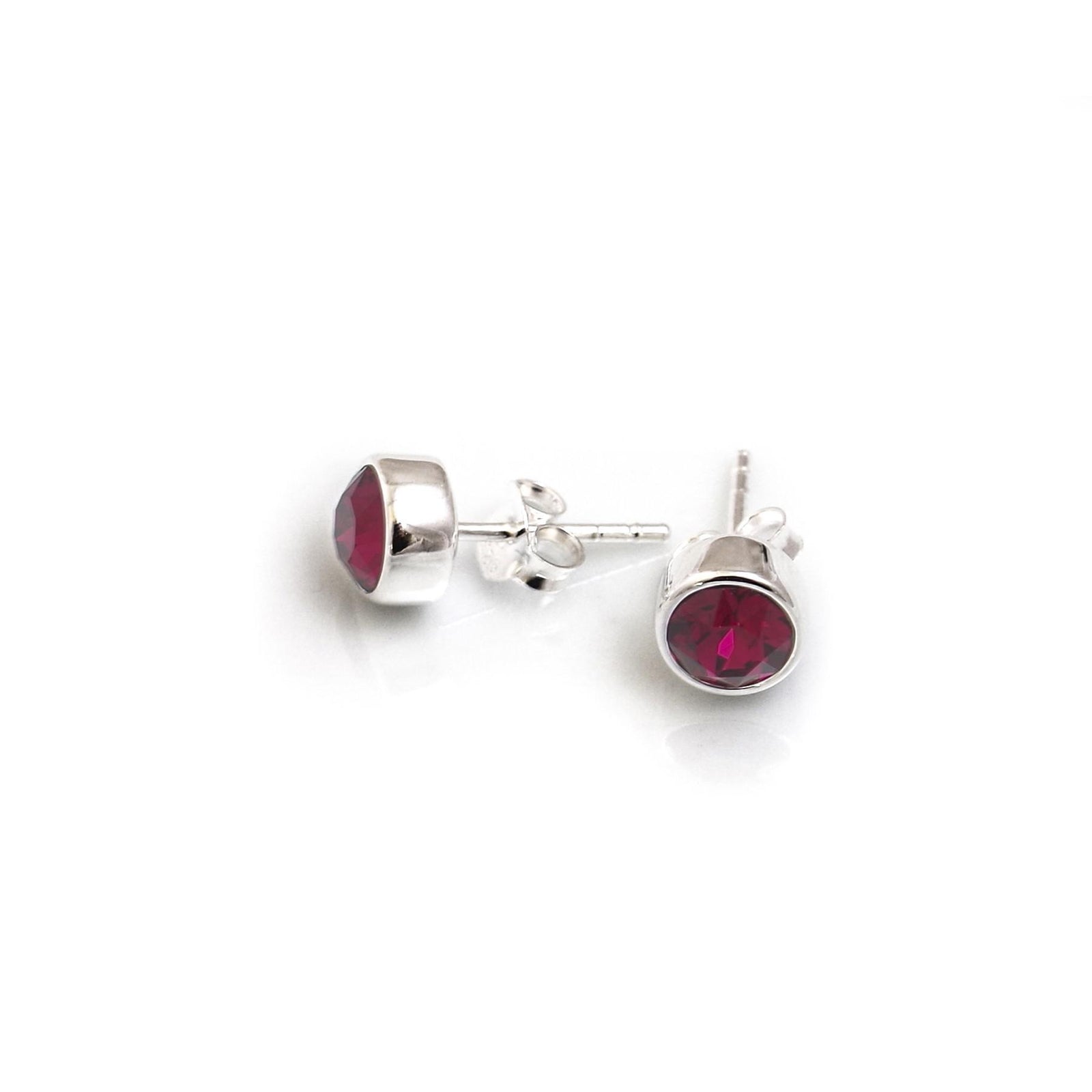 July Birthstone -Sterling Silver & Ruby CZ Stud Earrings