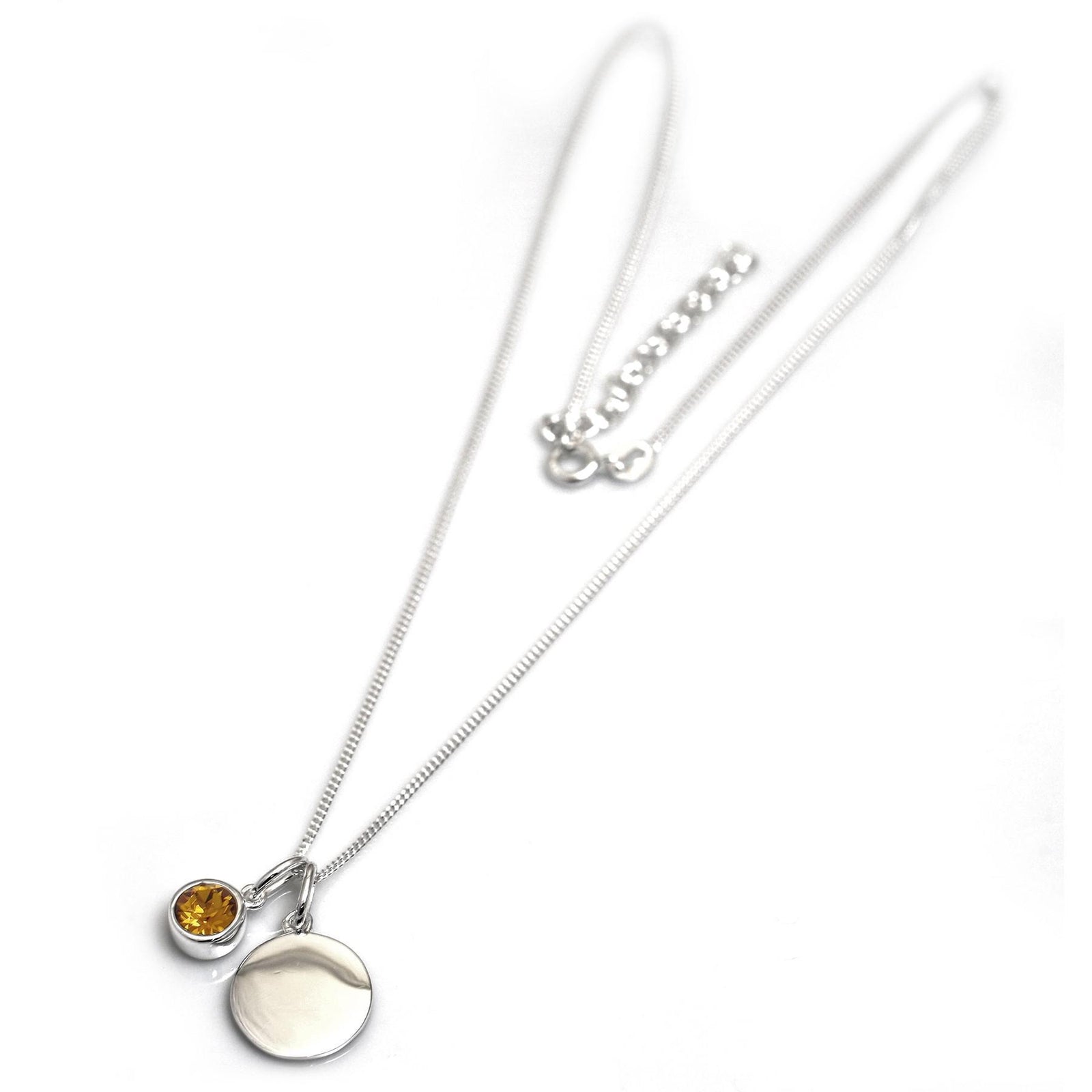November Birthstone - Citrine CZ & Silver Disc Necklace