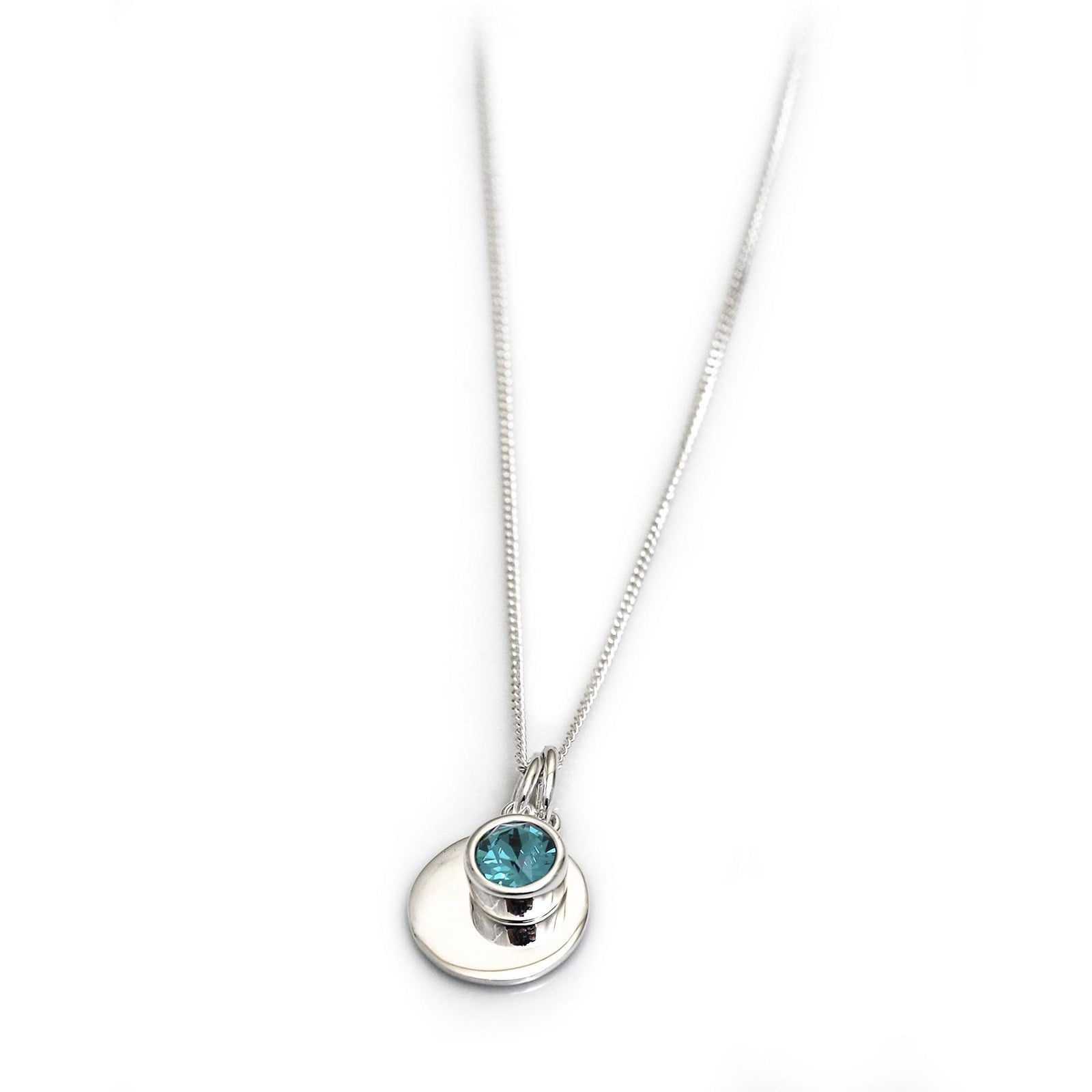 December Birthstone - Blue Zirconia & Silver Disc Necklace