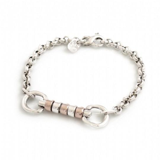 Exclusive Sterling Silver & 18ct Rose Gold Plate Snaffle Fob Cherry Roller Bracelet