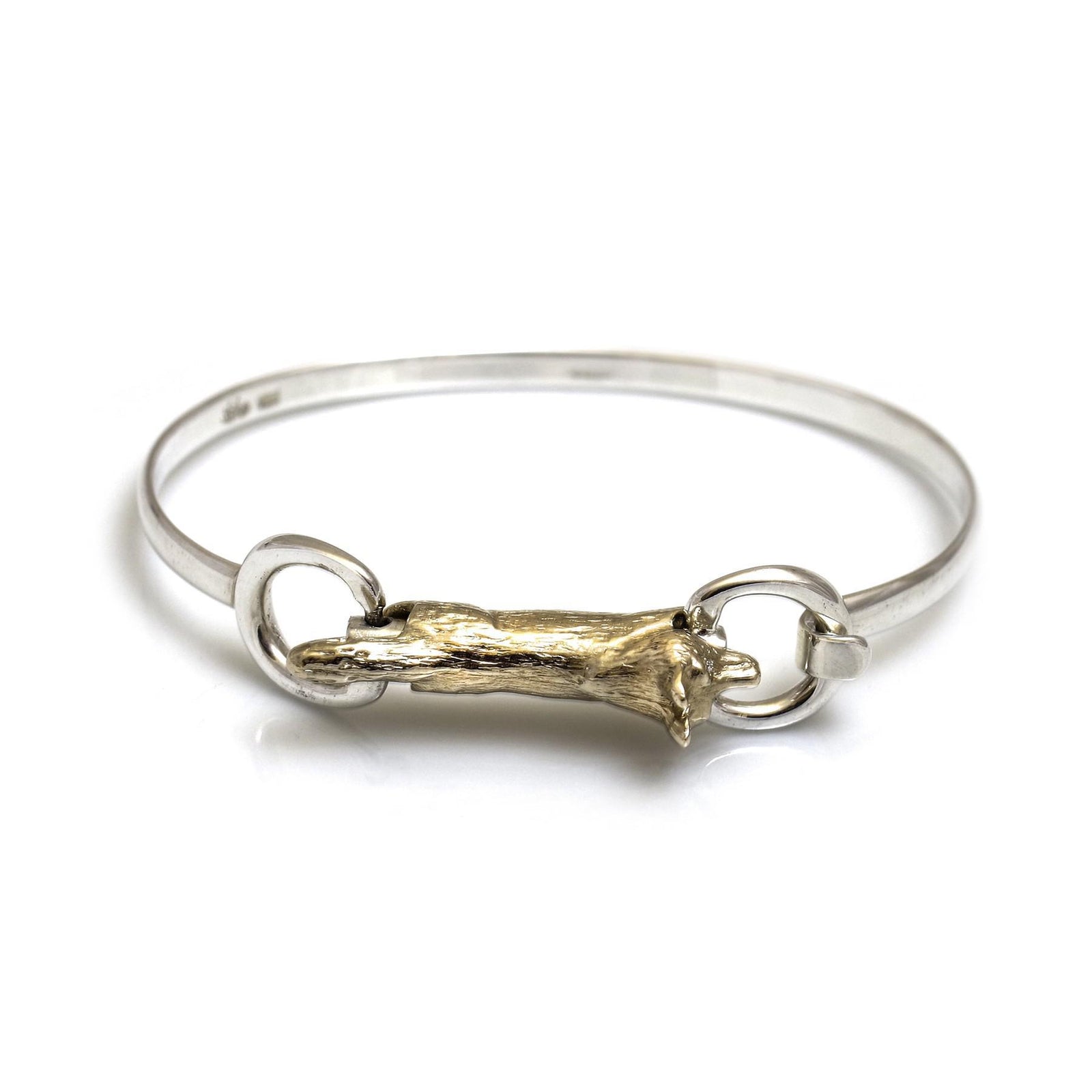 Exclusive Sterling Silver & Solid 9ct Gold Foxy Bangle With Diamond Eyes
