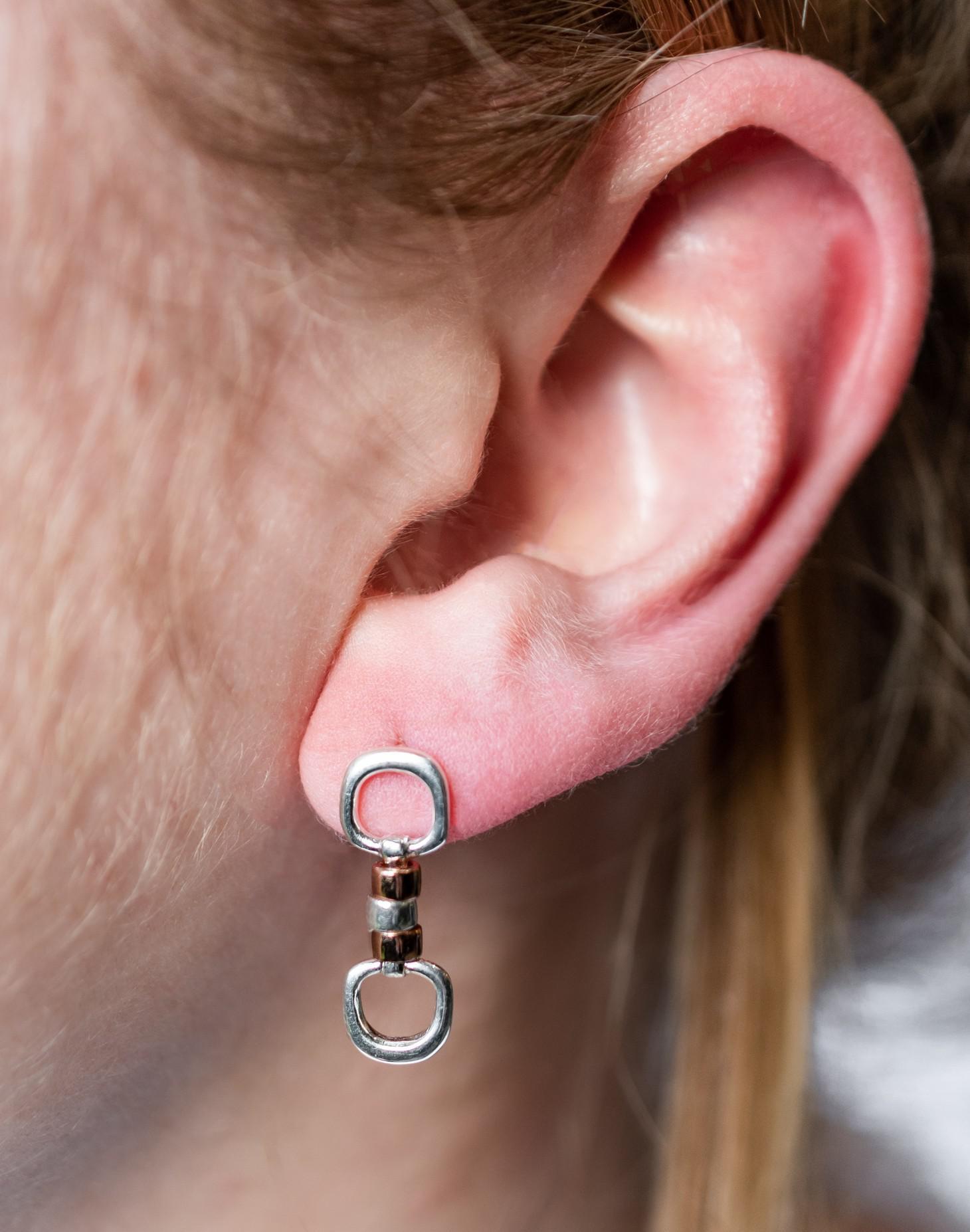 Exclusive Sterling Silver & 18ct Rose Gold Vermeil Cherry Roller Snaffle Earrings With Butterfly Backs