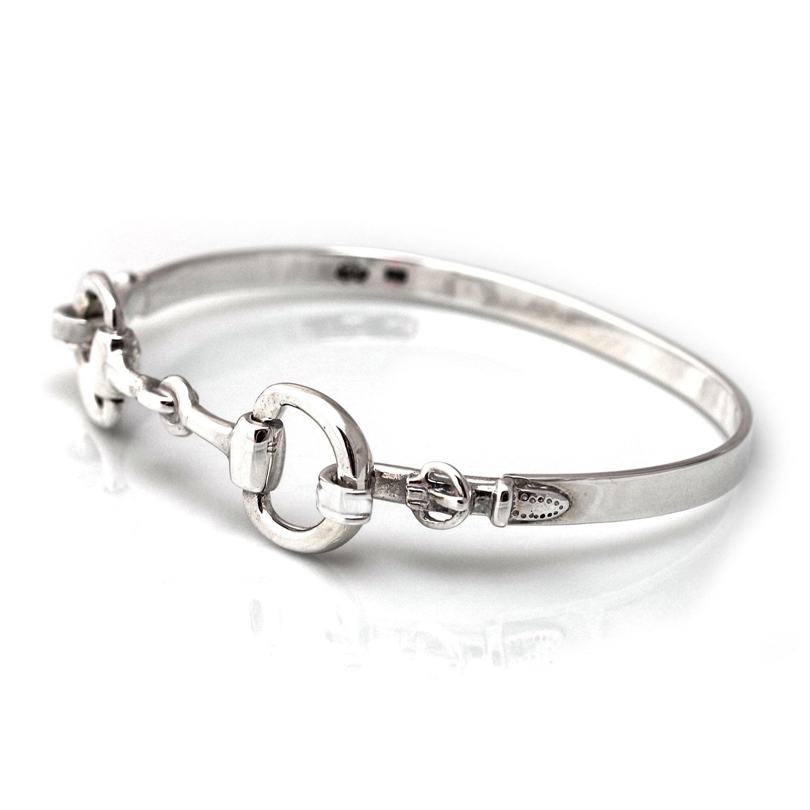 Exclusive Sterling Silver Detailed Double Snaffle Bangle