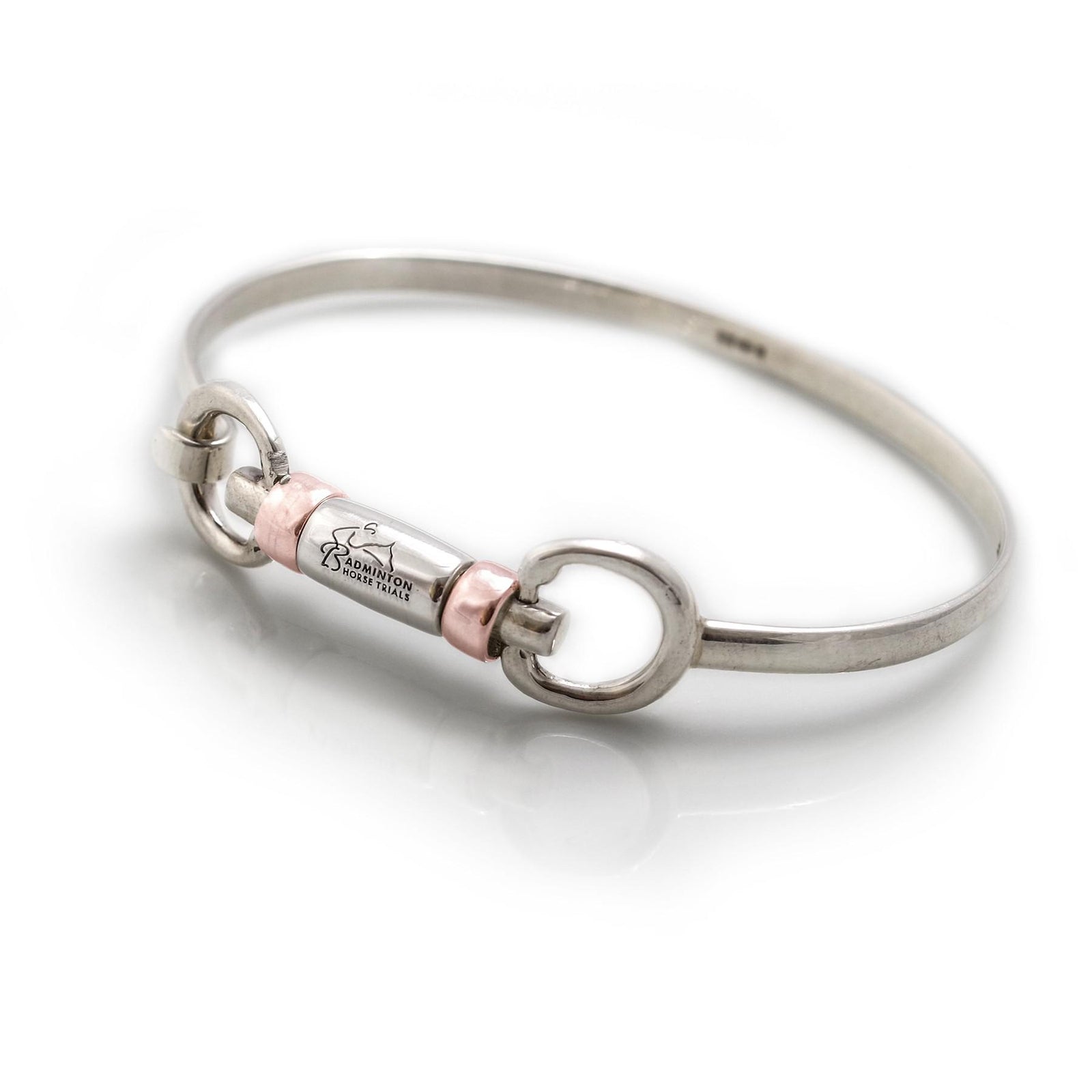 Exclusive Sterling Silver & 18ct Rose Gold Plate Cherry Roller Snaffle Bangle With Badminton Bead