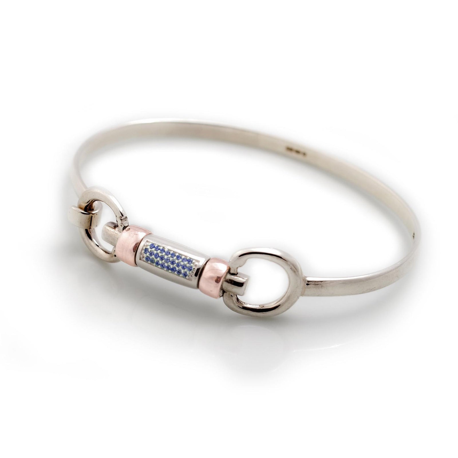 Exclusive Sterling Silver & 18ct Rose Gold Plate Cherry Roller Snaffle Bangle With Badminton Bead