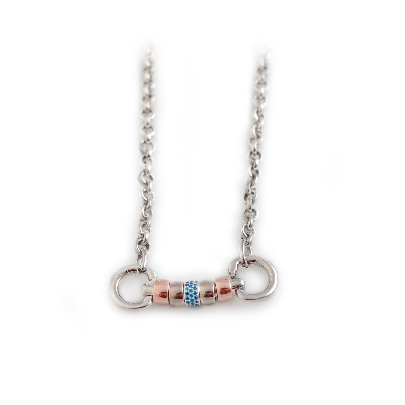 Exclusive Sterling Silver & 18ct Rose Gold Plate Classic Cherry Roller Snaffle Necklace With CZ Roller Bead