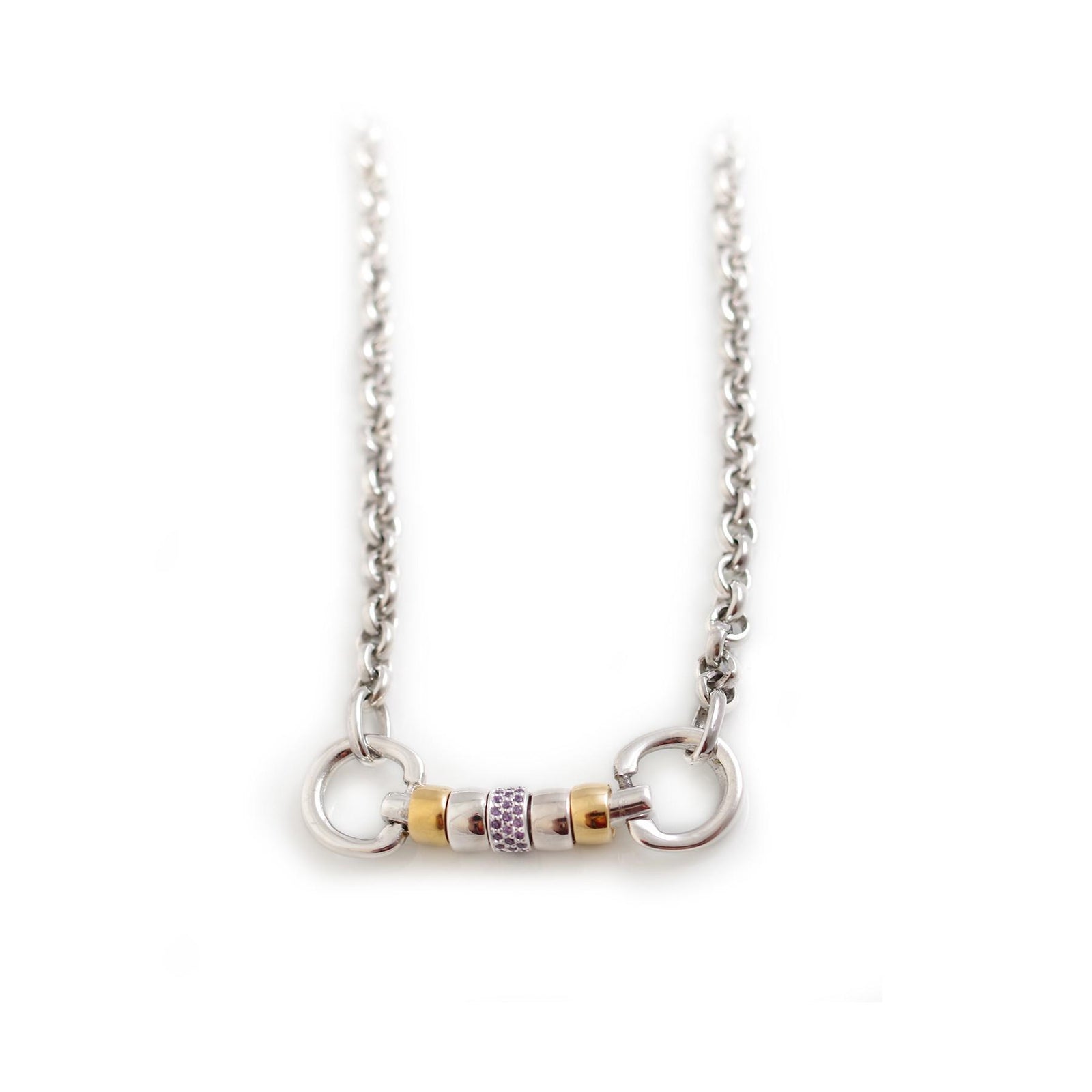 Exclusive Sterling Silver & 18ct Gold Plate Classic Cherry Roller Snaffle Necklace With CZ Roller Bead