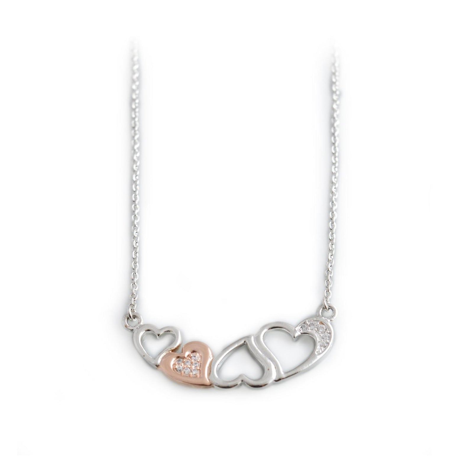 Sterling Silver & 18ct Rose Gold Plated Hearts Necklace