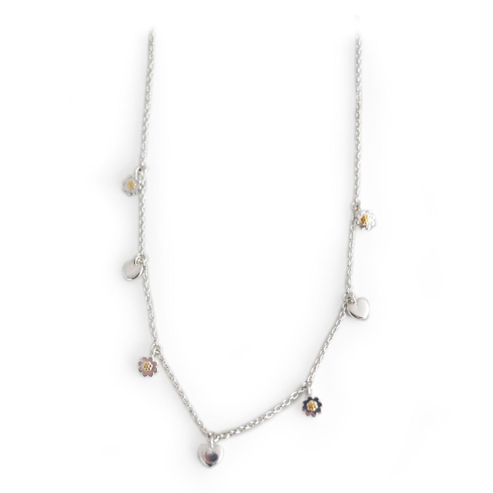 Exclusive Sterling Silver & 18ct Gold Plated Daisy & Hearts Dinky Necklace