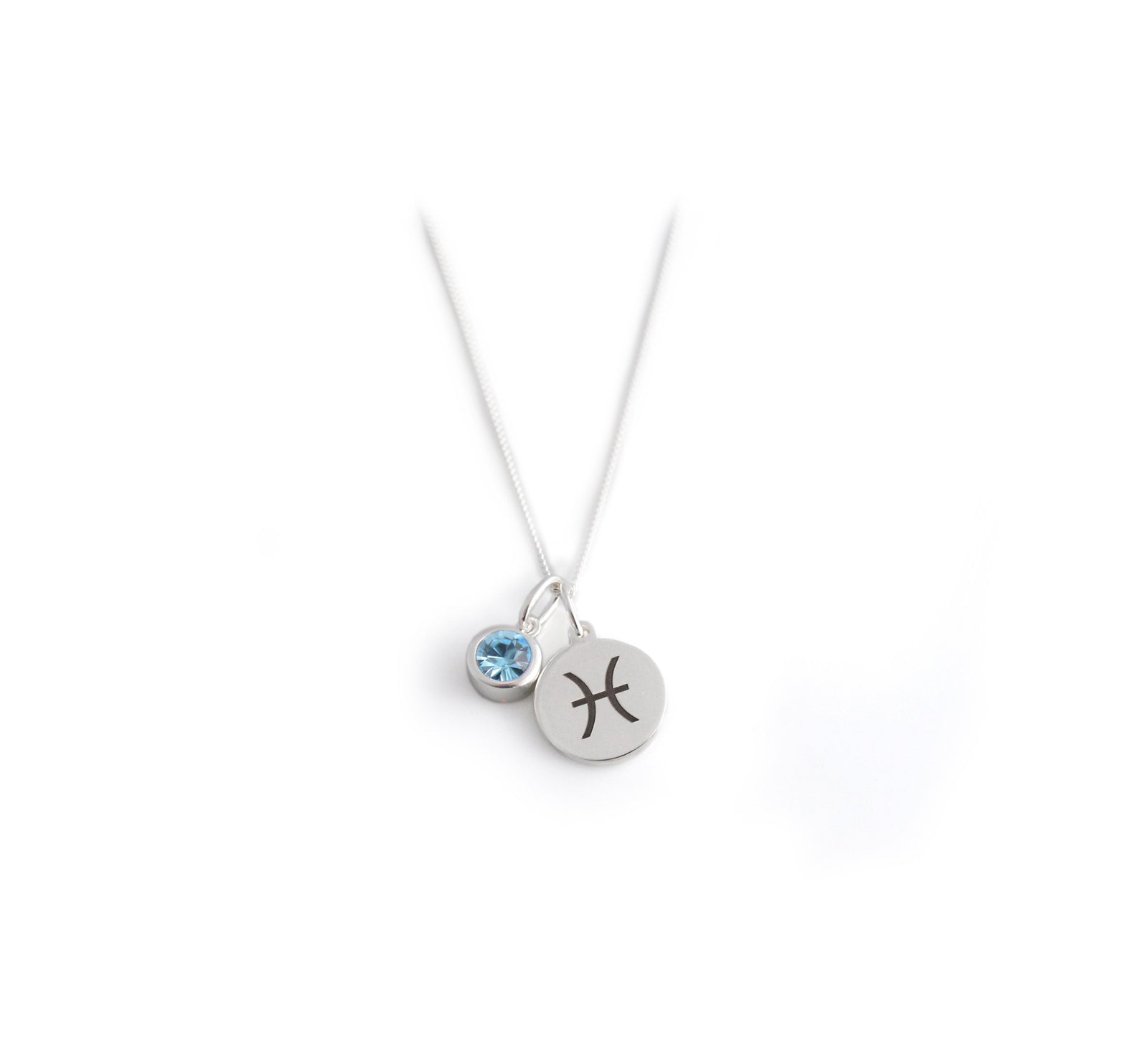 Exclusive Sterling Silver Pisces Zodiac CZ Birthstone Necklace