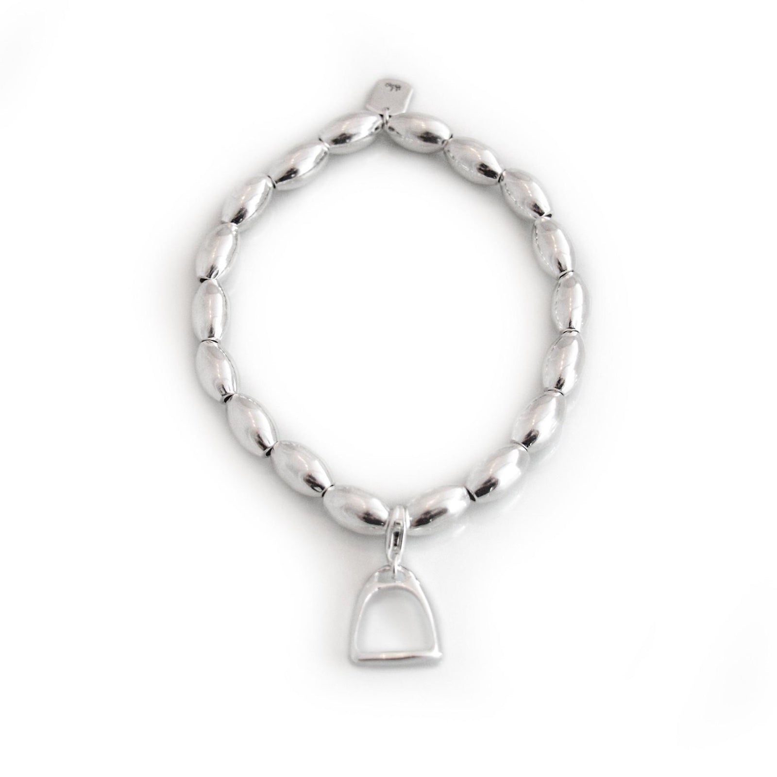 Sterling Silver Oval Beaded Bracelet With Charm