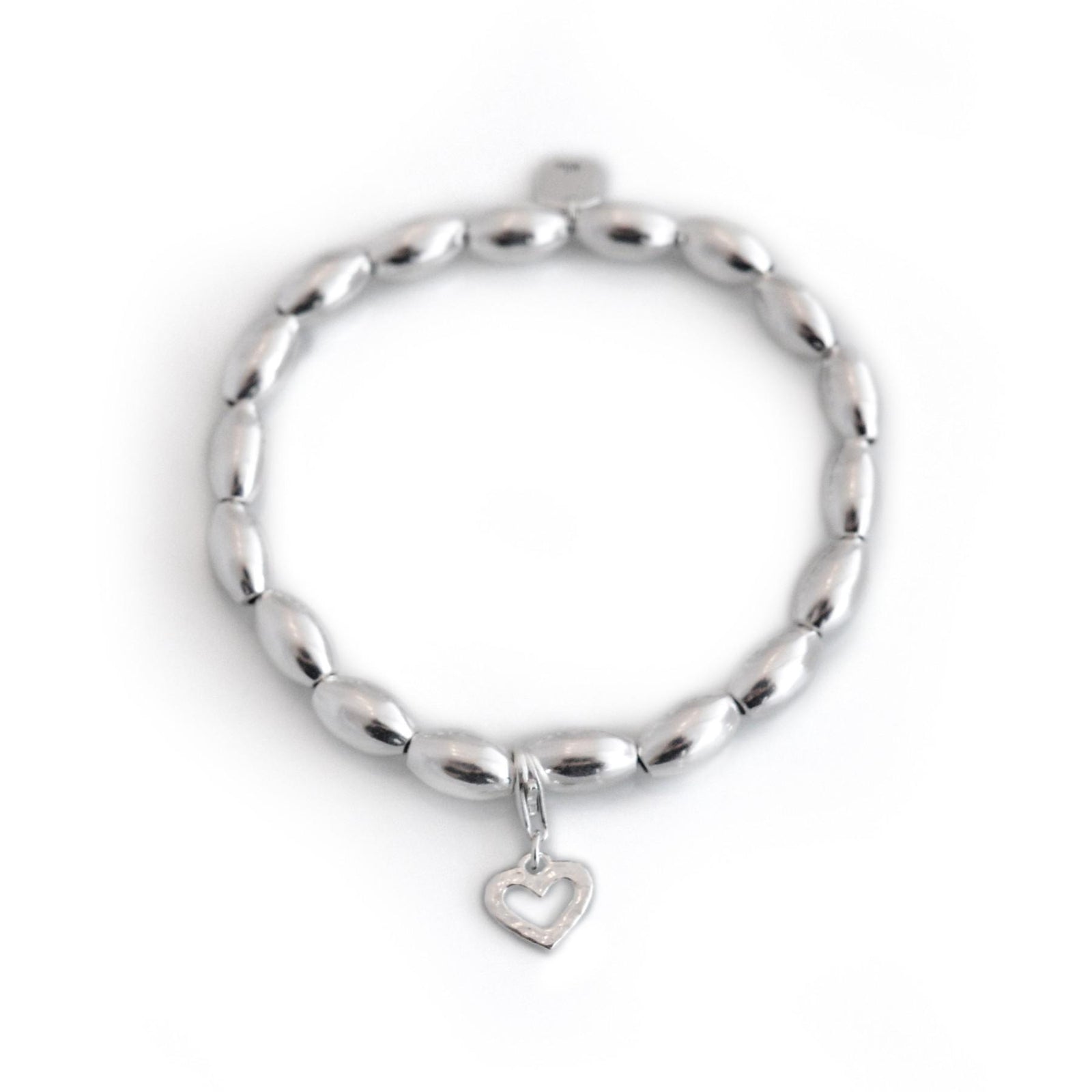 Sterling Silver Oval Beaded Bracelet With Charm