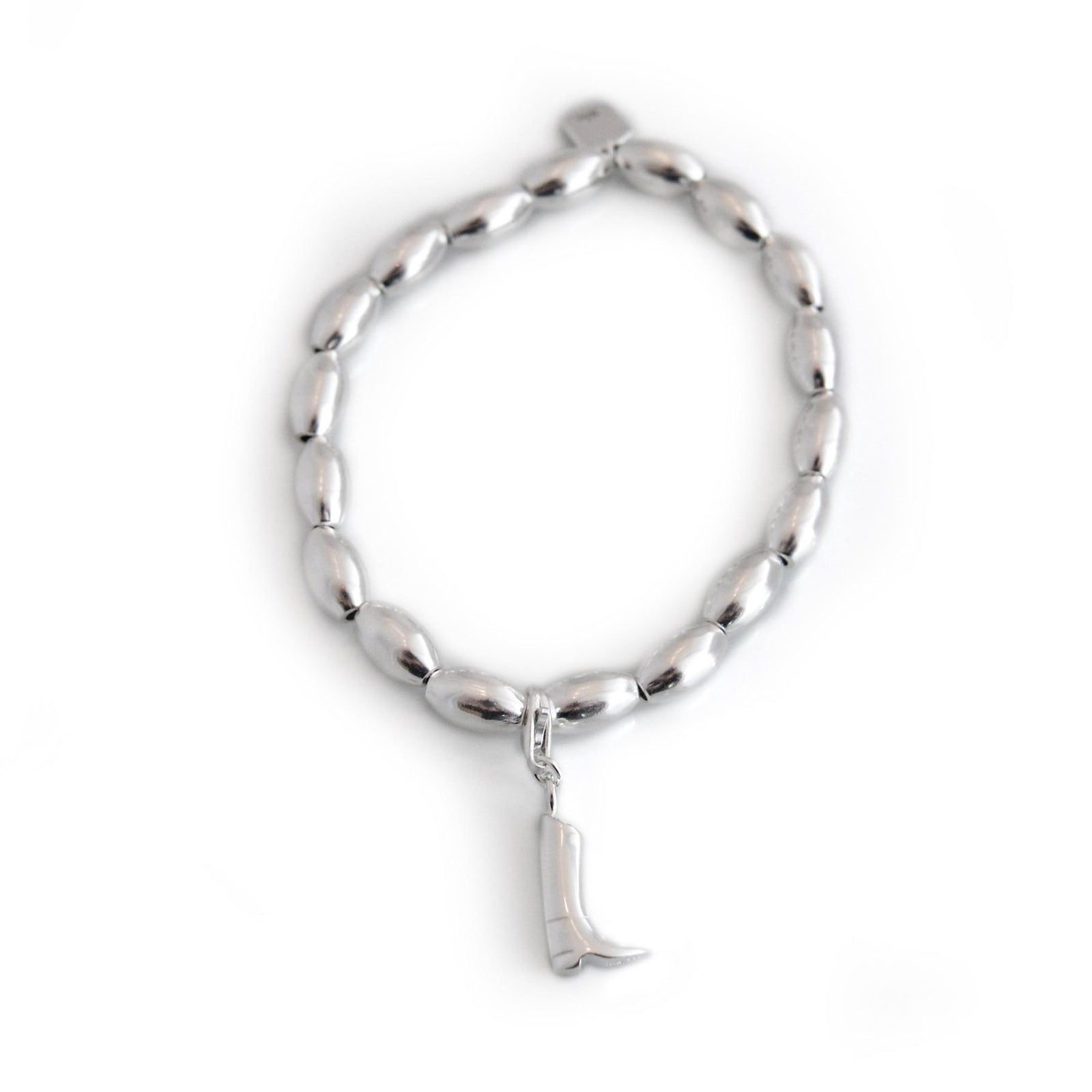 Sterling Silver Oval Beaded Bracelet With Charm