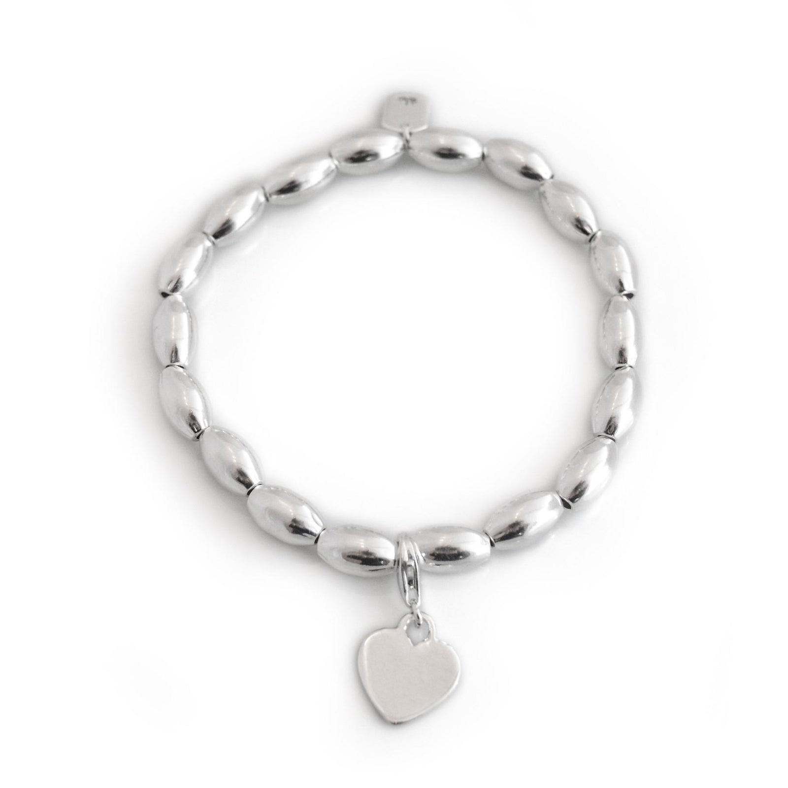 Sterling Silver Oval Beaded Bracelet With Charm
