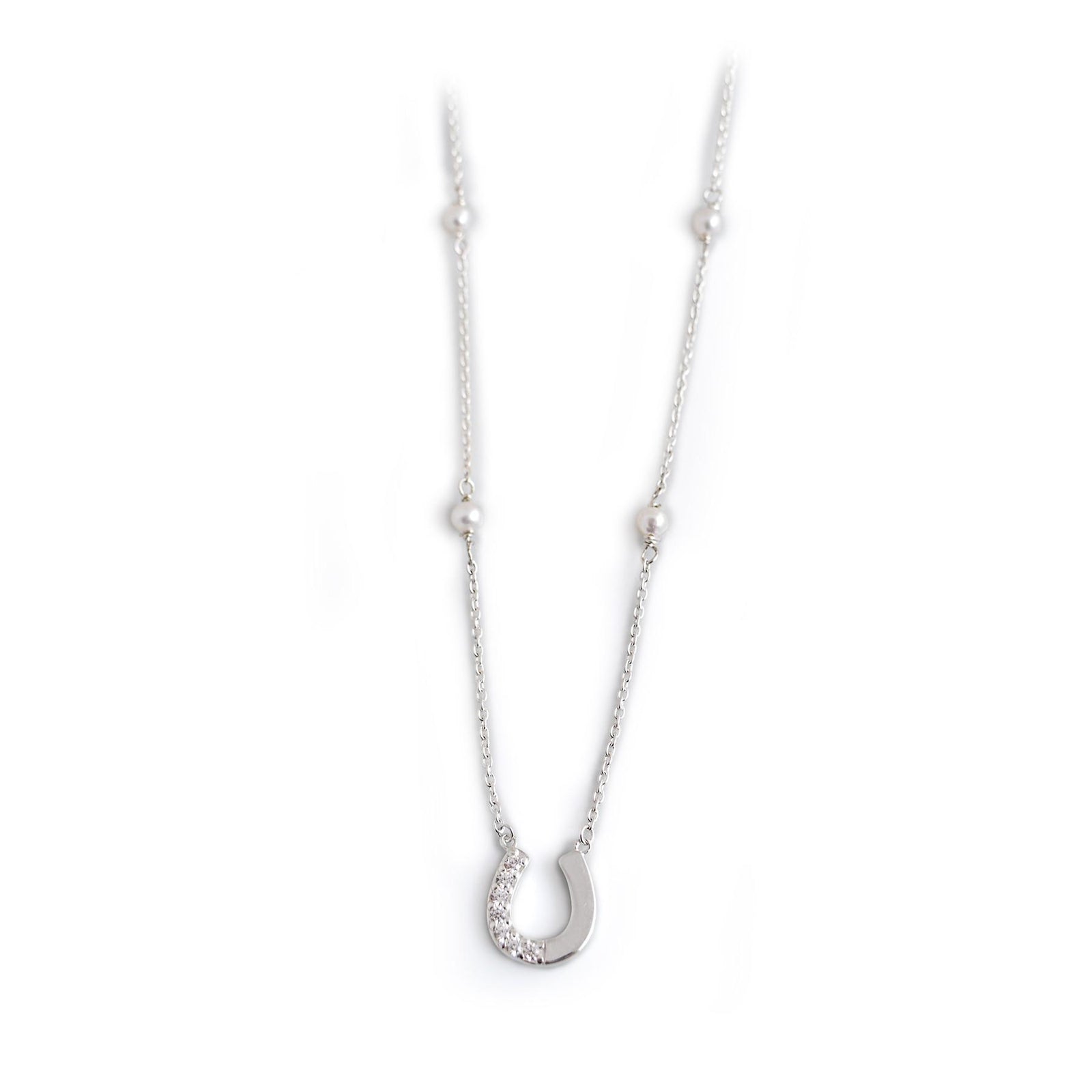Exclusive Sterling Silver and CZ Horseshoe Necklace With Freshwater Pearls