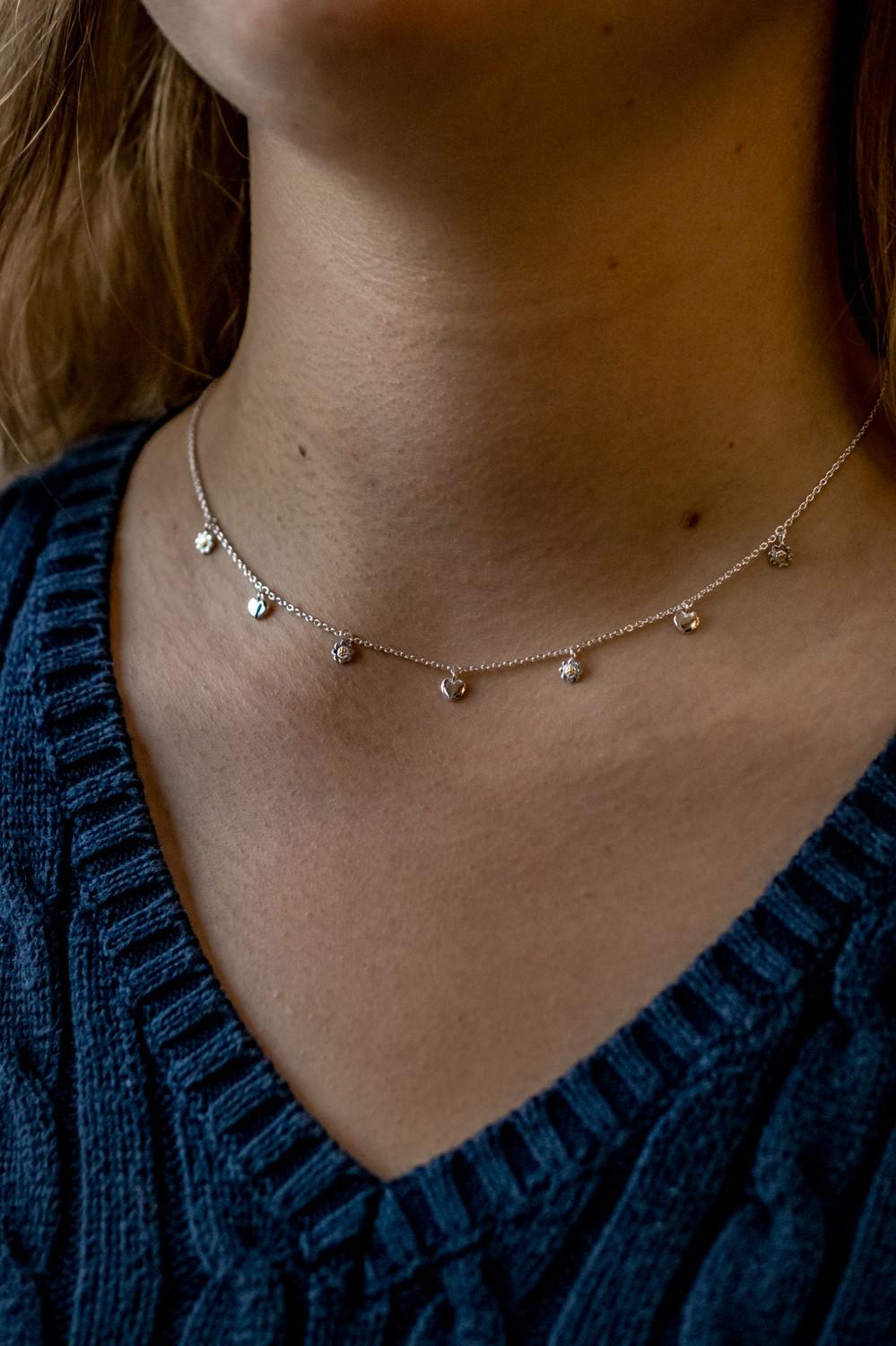 Exclusive Sterling Silver & 18ct Gold Plated Daisy & Hearts Dinky Necklace