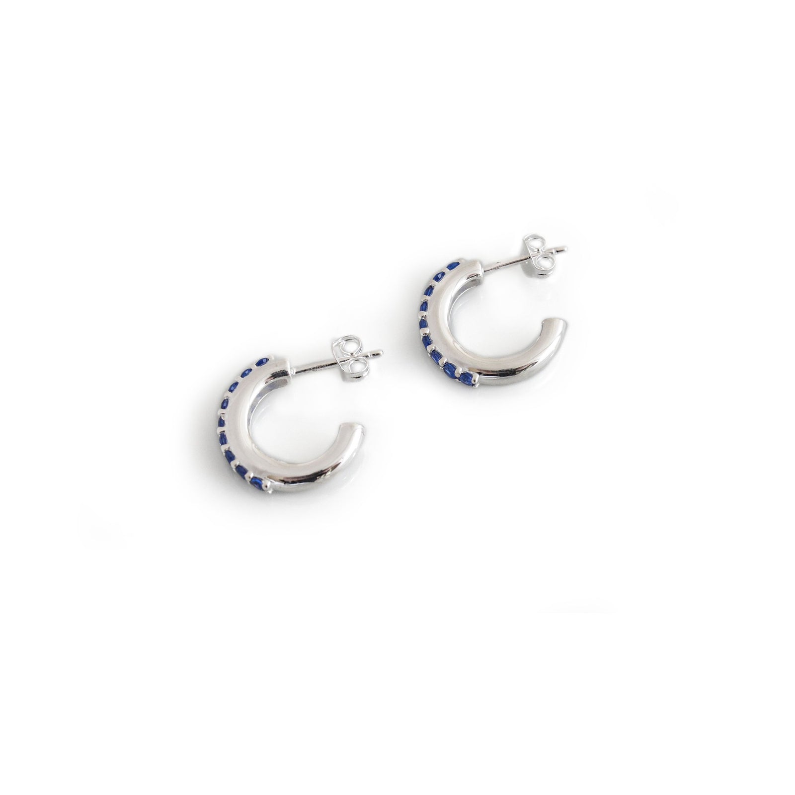 Sterling Silver & Blue CZ Hoop Earrings