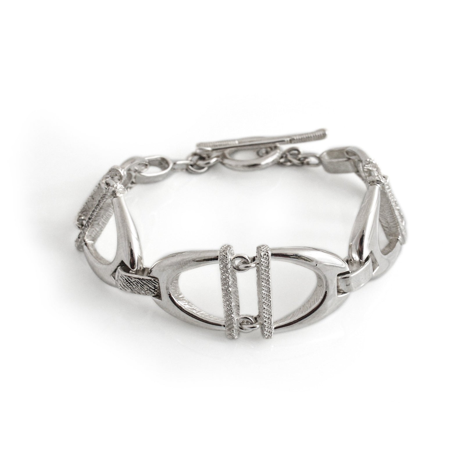 Sterling Silver Textured Stirrups Bracelet