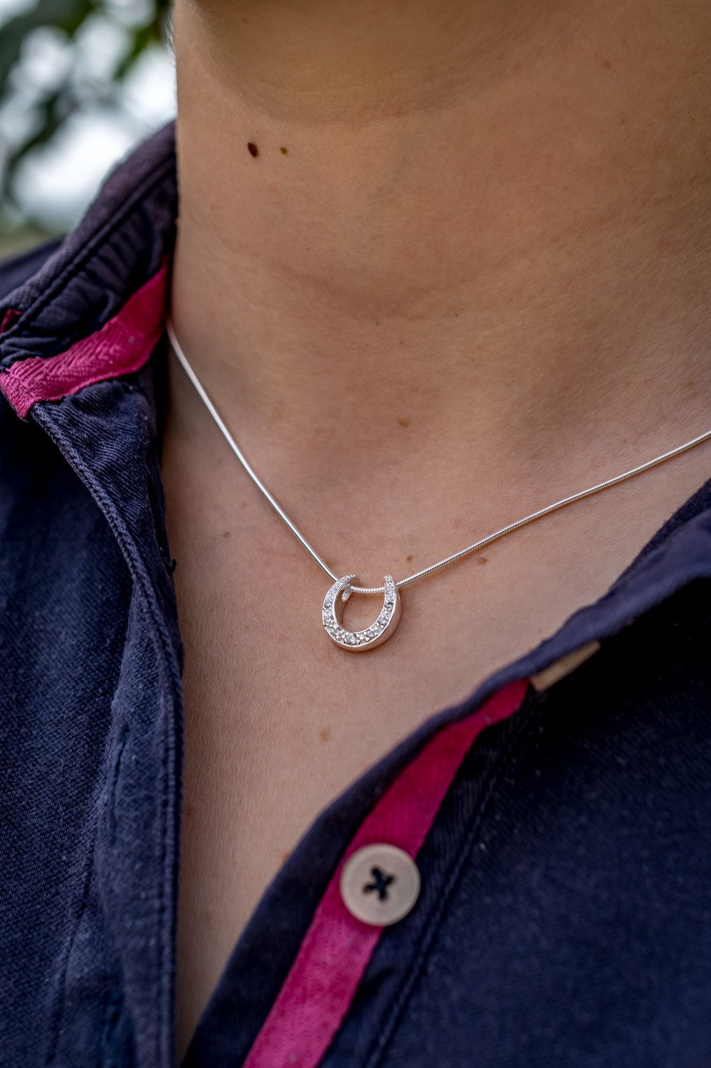 Sterling Silver & CZ Horseshoe Pendant With Chain