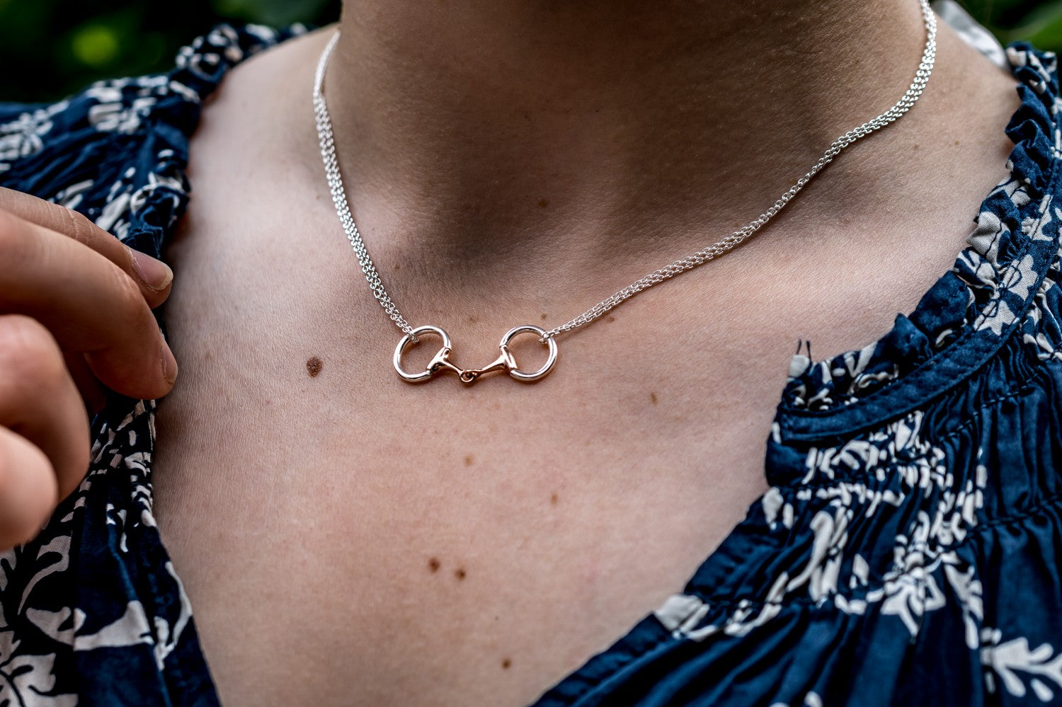 Exclusive Sterling Silver & 18ct Rose Gold Plated Dinky Double Chained Snaffle Necklace