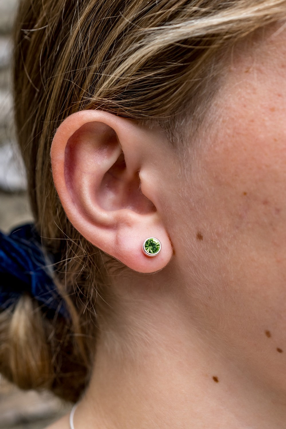 August Birthstone - Sterling Silver & Peridot CZ Stud Earrings