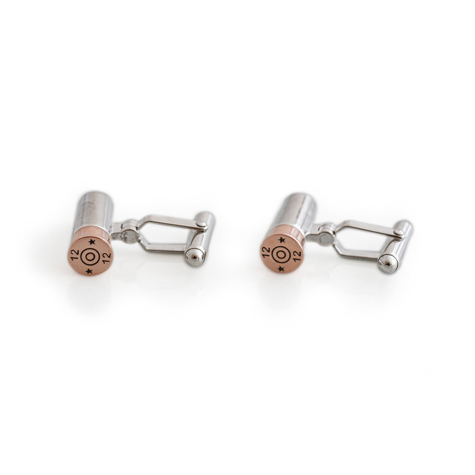 Exclusive Sterling Silver & 18ct Rose Gold Plated Shotgun Cartridge Cufflinks