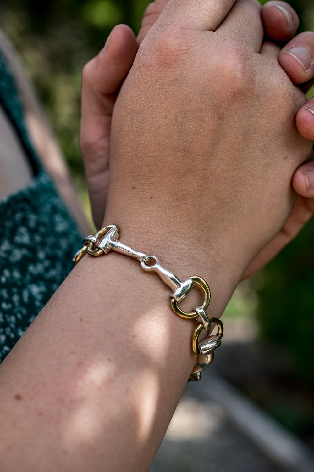 Classic Sterling Silver And Two Tone Snaffle Bracelet