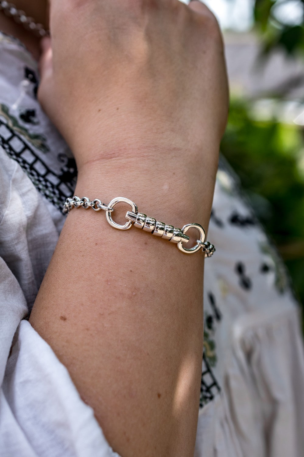 Exclusive Sterling Silver & 18ct Rose Gold Plate Snaffle Fob Cherry Roller Bracelet