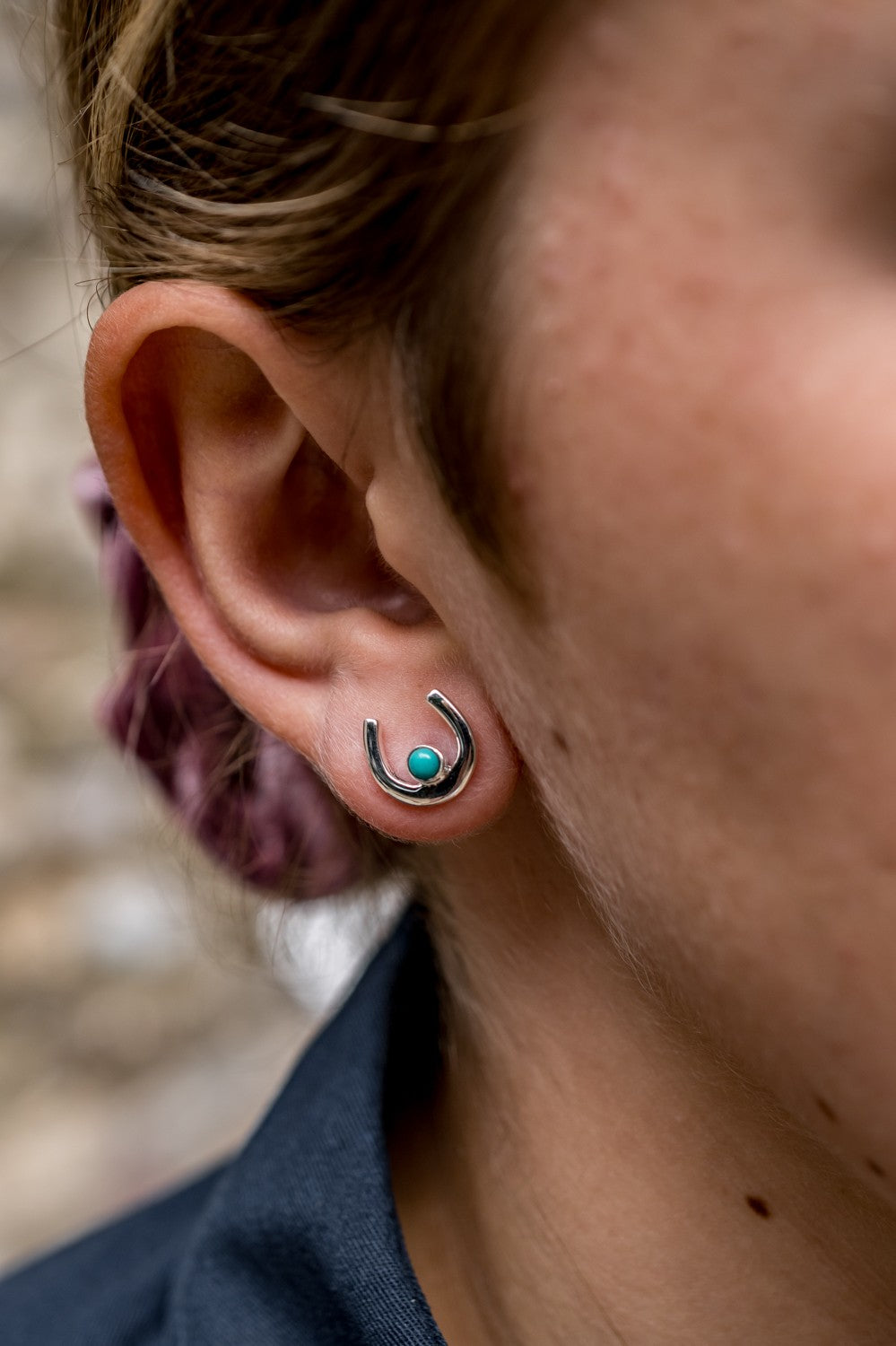 Sterling Silver & Turquoise Horseshoe Stud Earrings