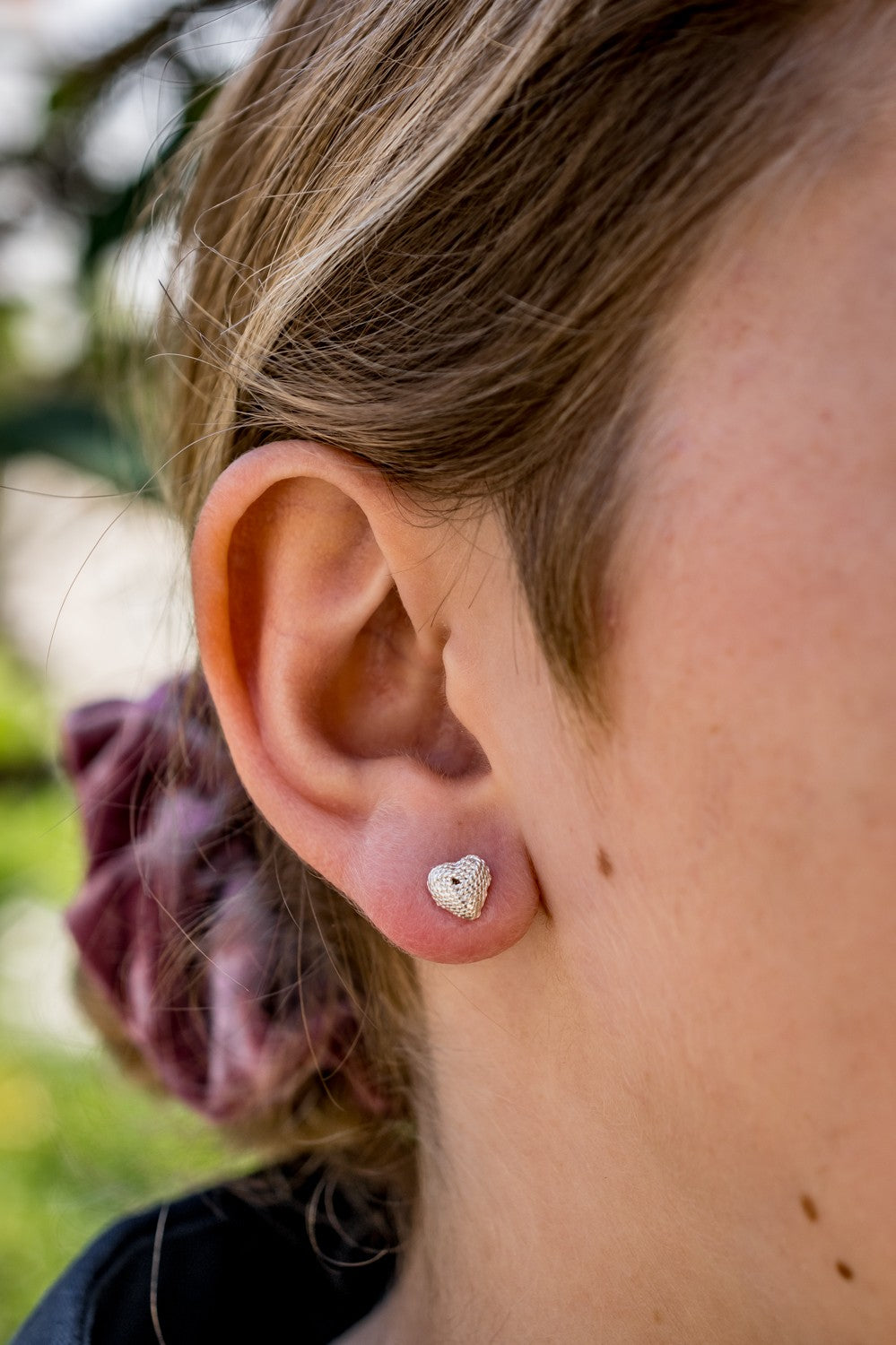 Sterling Silver Beaded Heart Stud Earrings