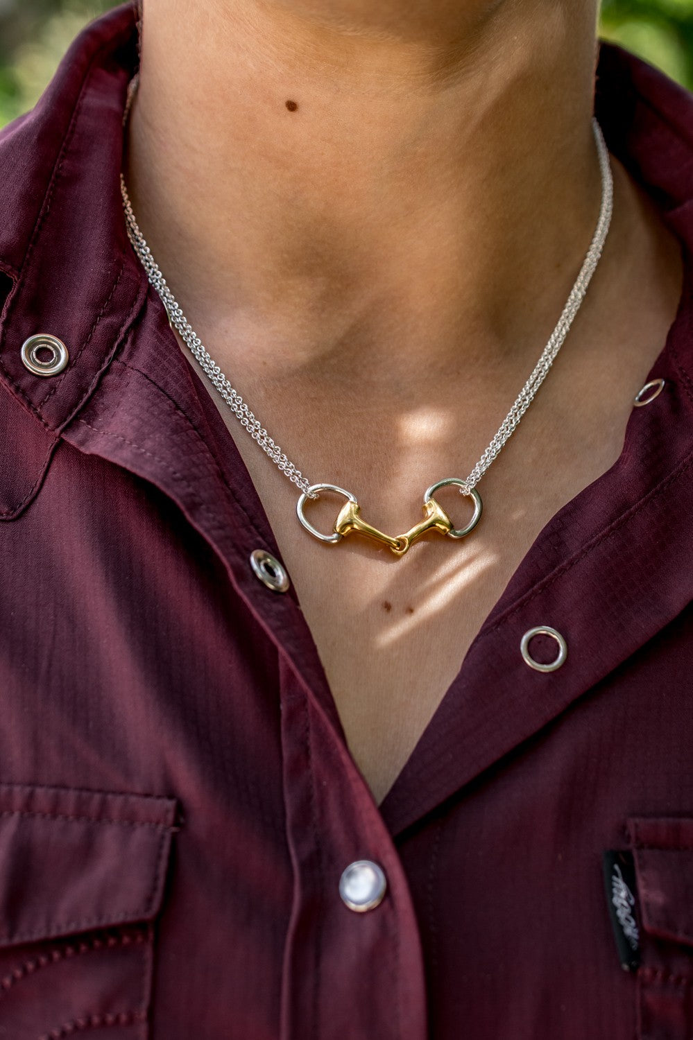 Sterling Silver & 18ct Gold Plated Double Chained Snaffle Necklace