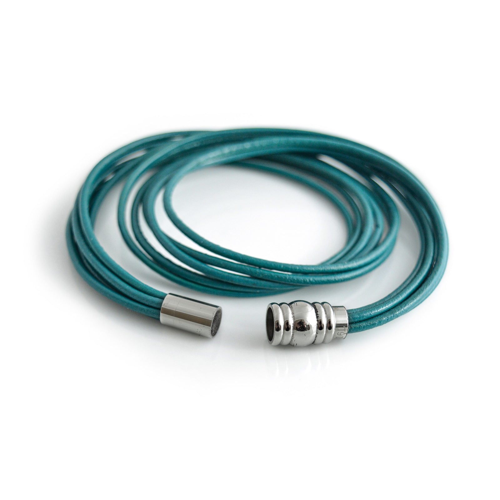 Jade Round Leather Cord Bracelet With Stainless Steel Clasp