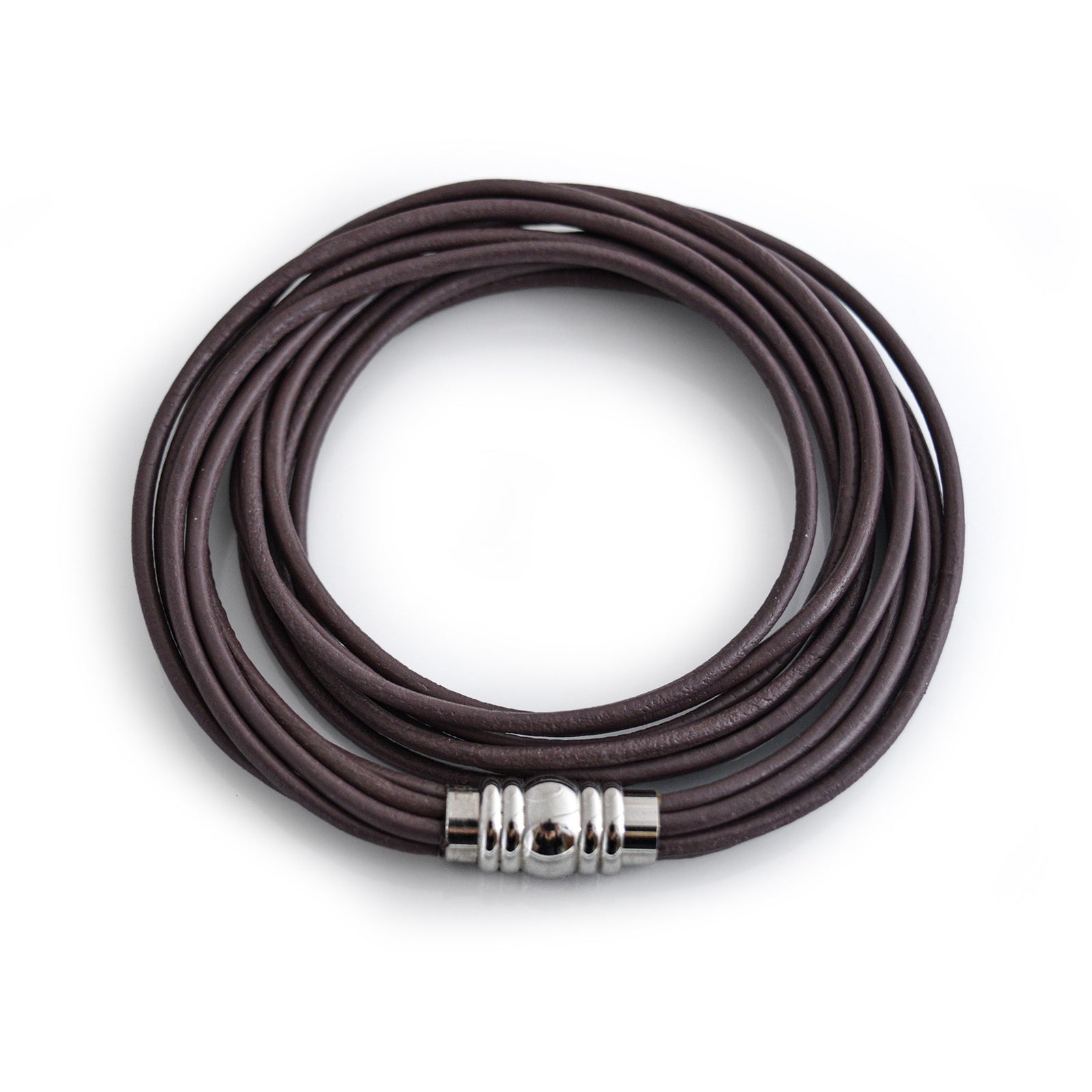 Purple Rounded Leather Cord Bracelet with Stainless Steel Clasp