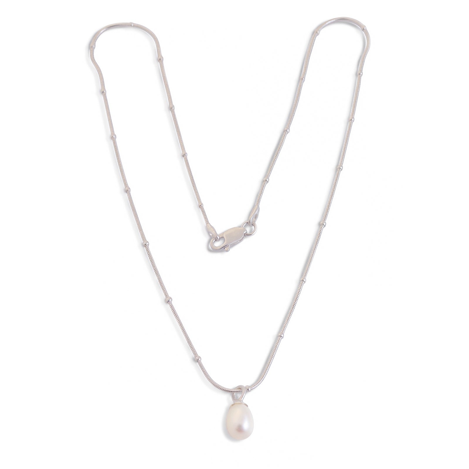 Exclusive Sterling Silver Beaded Snake Chain With Teardrop Freshwater Pearl
