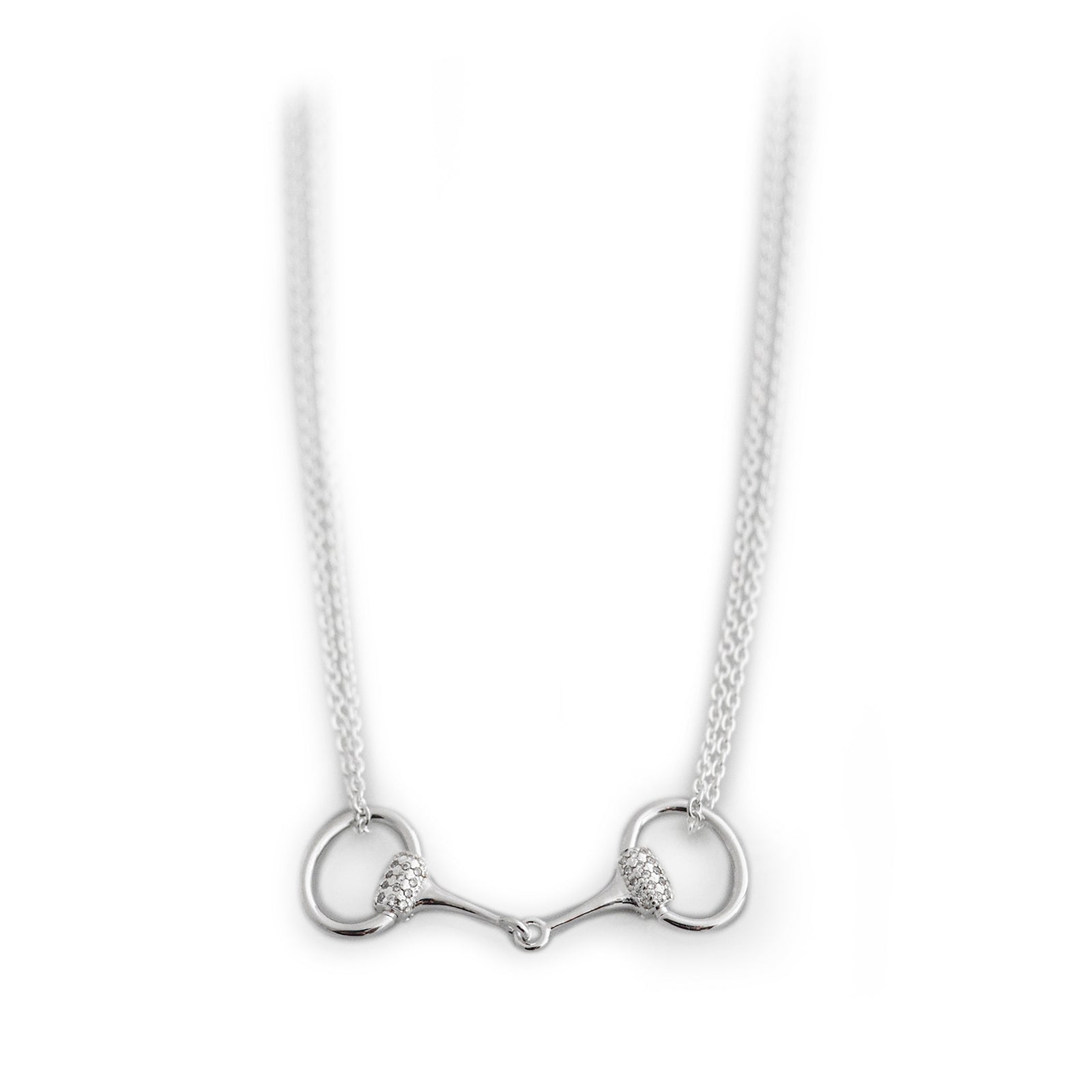 Exclusive Sterling Silver & CZ Dinky Double Chained Snaffle Bit Necklace