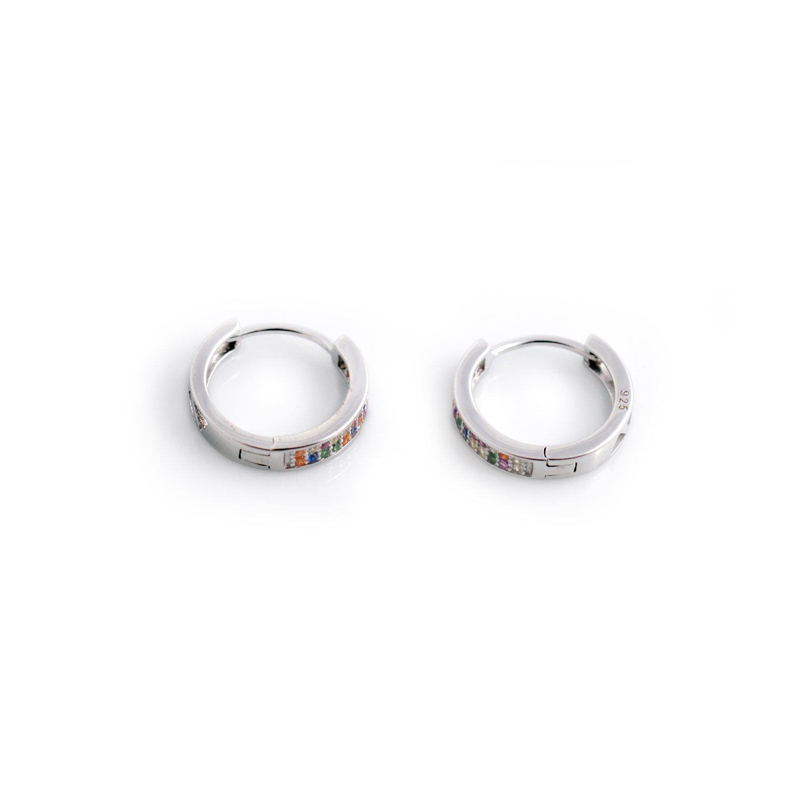 Rainbow CZ Sterling Silver Huggie Hoop Earrings