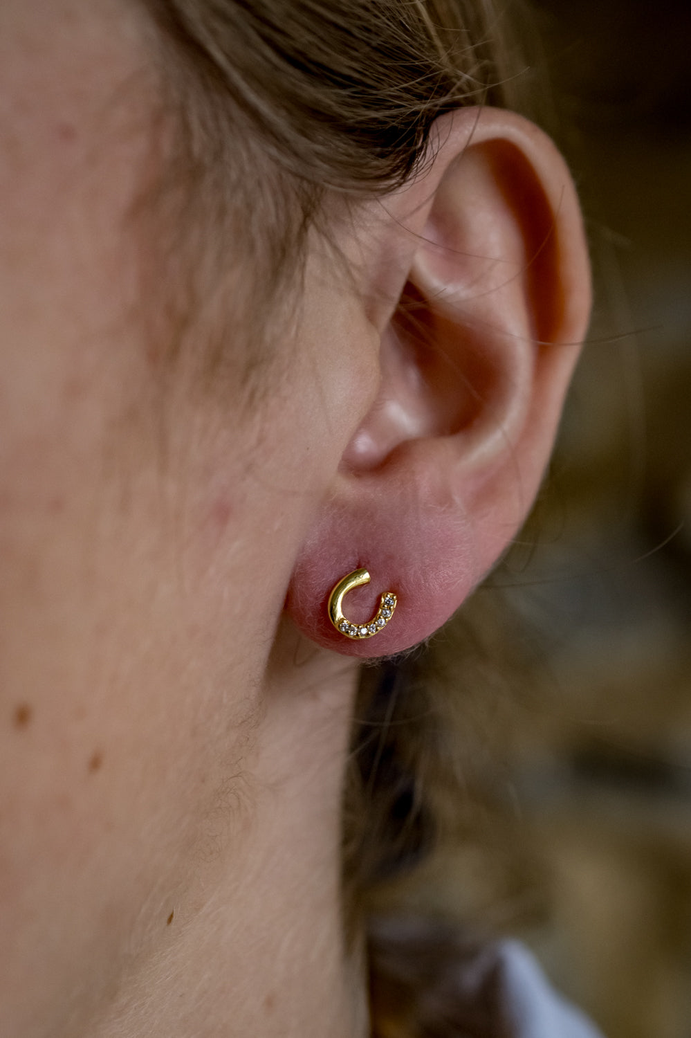 Exclusive Sterling Silver & 18ct Gold Plated CZ Horseshoe Stud Earrings