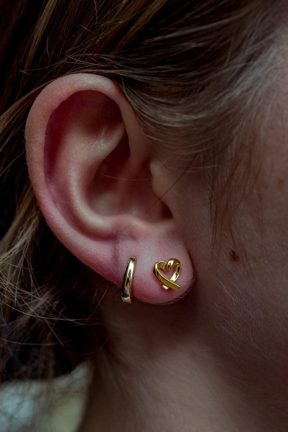 Sterling Silver & 18ct Gold Plated Curvy Heart Stud Earrings