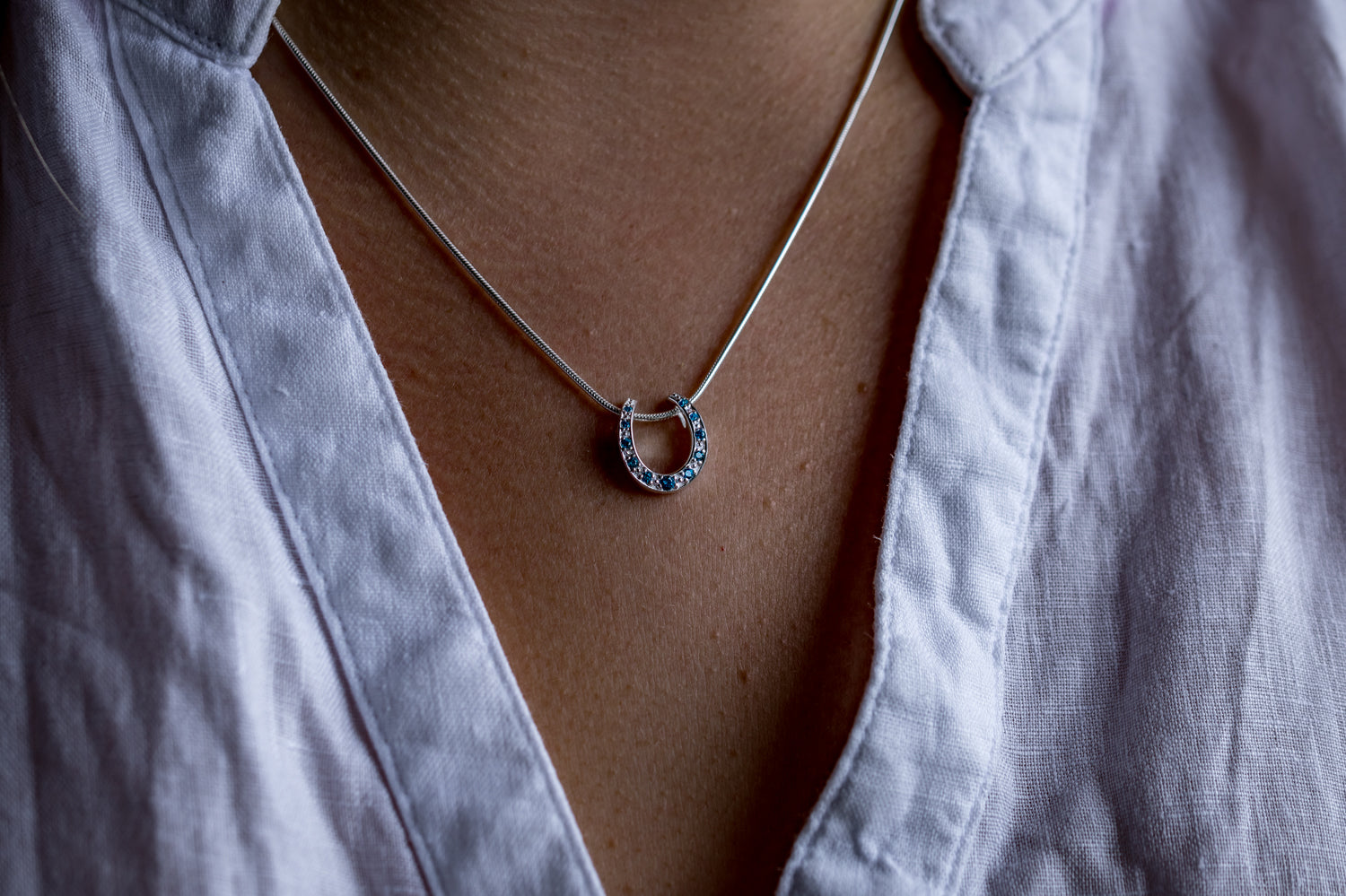 Sterling Silver & CZ Horseshoe Pendant With Chain
