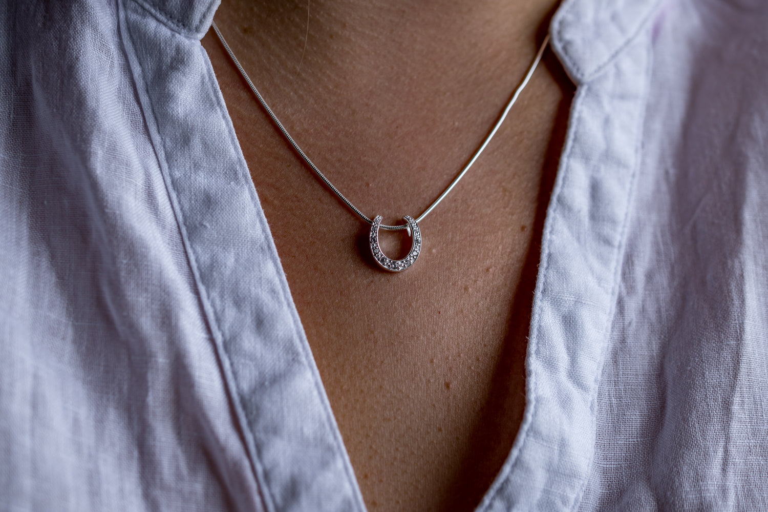 Sterling Silver & CZ Horseshoe Pendant With Chain