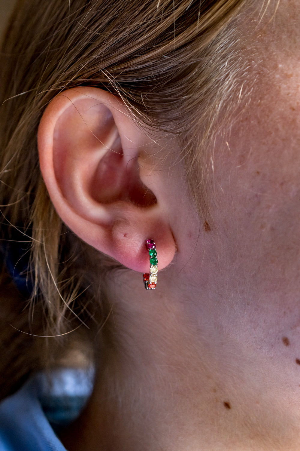 CZ & Sterling Silver Huggie Hoop Earrings