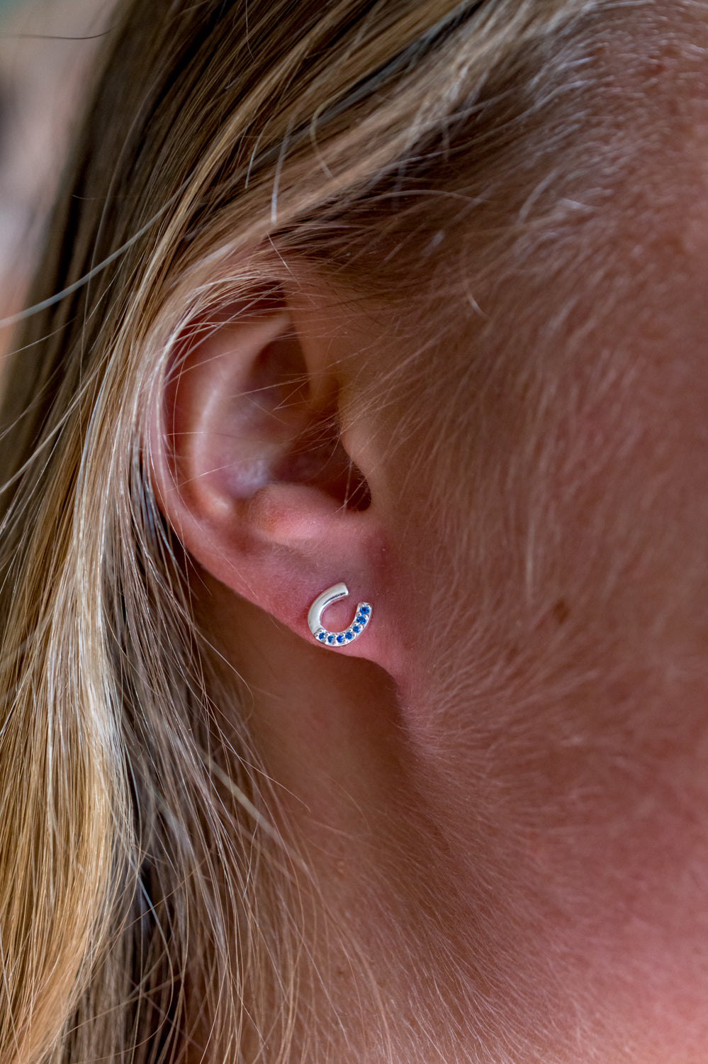 CZ and Sterling Silver Horseshoe Stud Earrings