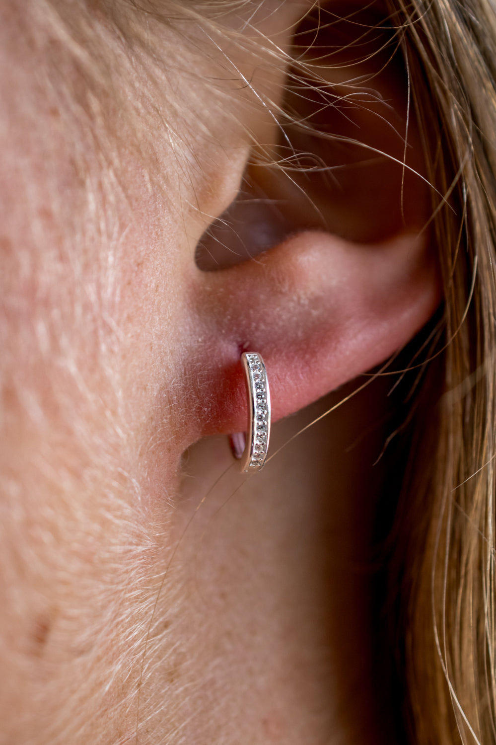 Sterling Silver Huggie Hoops with CZ Pavé Detail