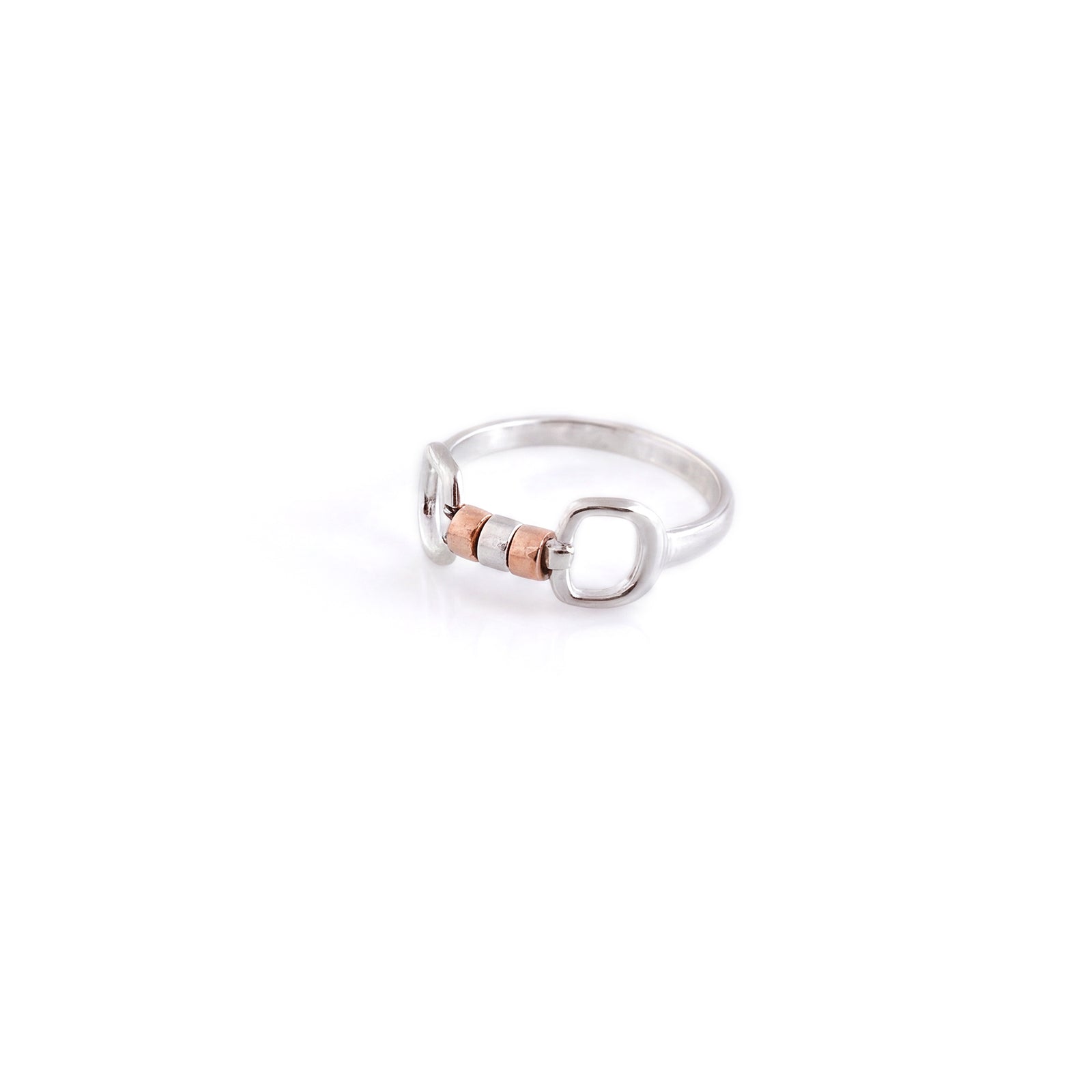 Exclusive Sterling Silver & Solid 9ct Rose Gold Cherry Roller Snaffle Ring