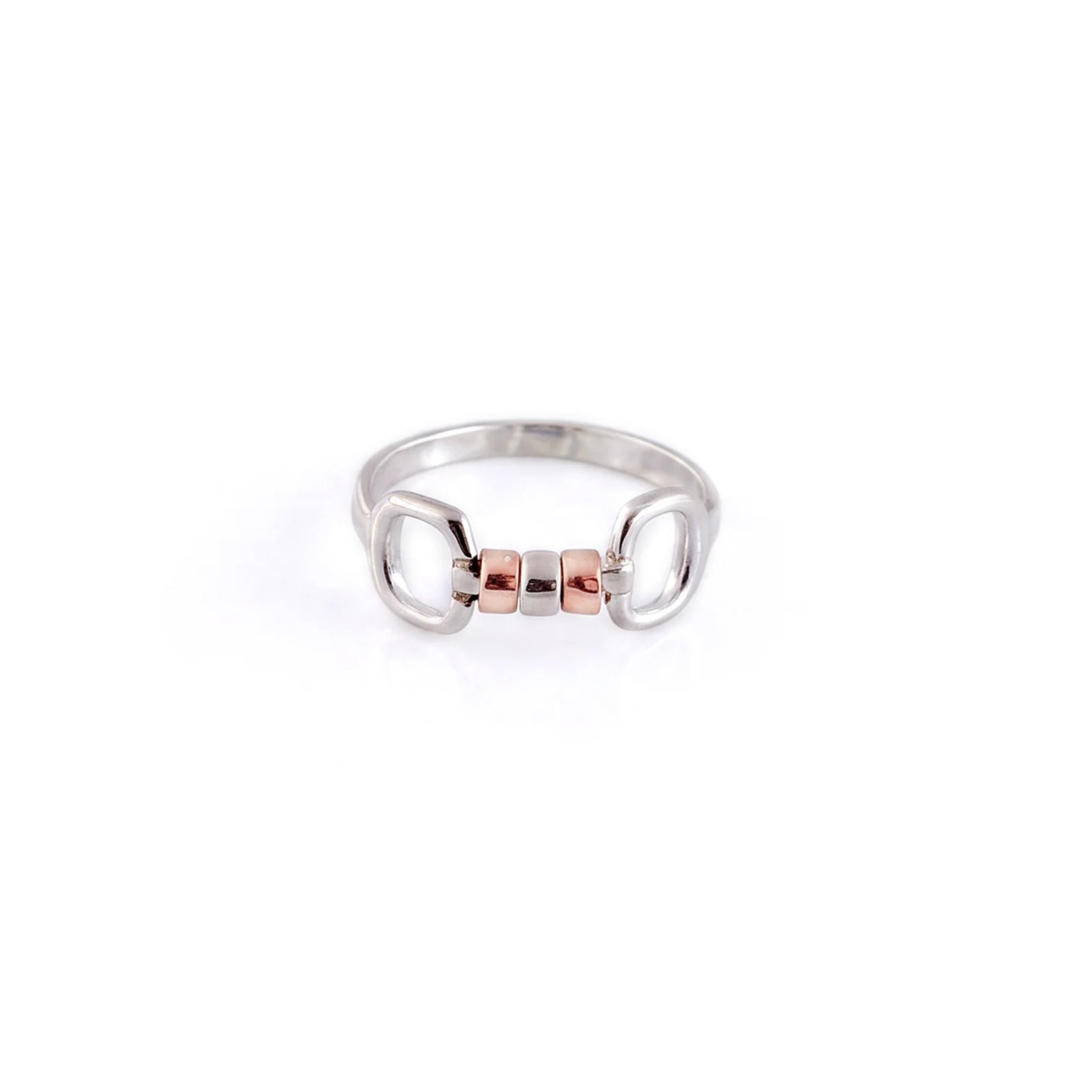 Exclusive Sterling Silver & Solid 9ct Rose Gold Cherry Roller Snaffle Ring