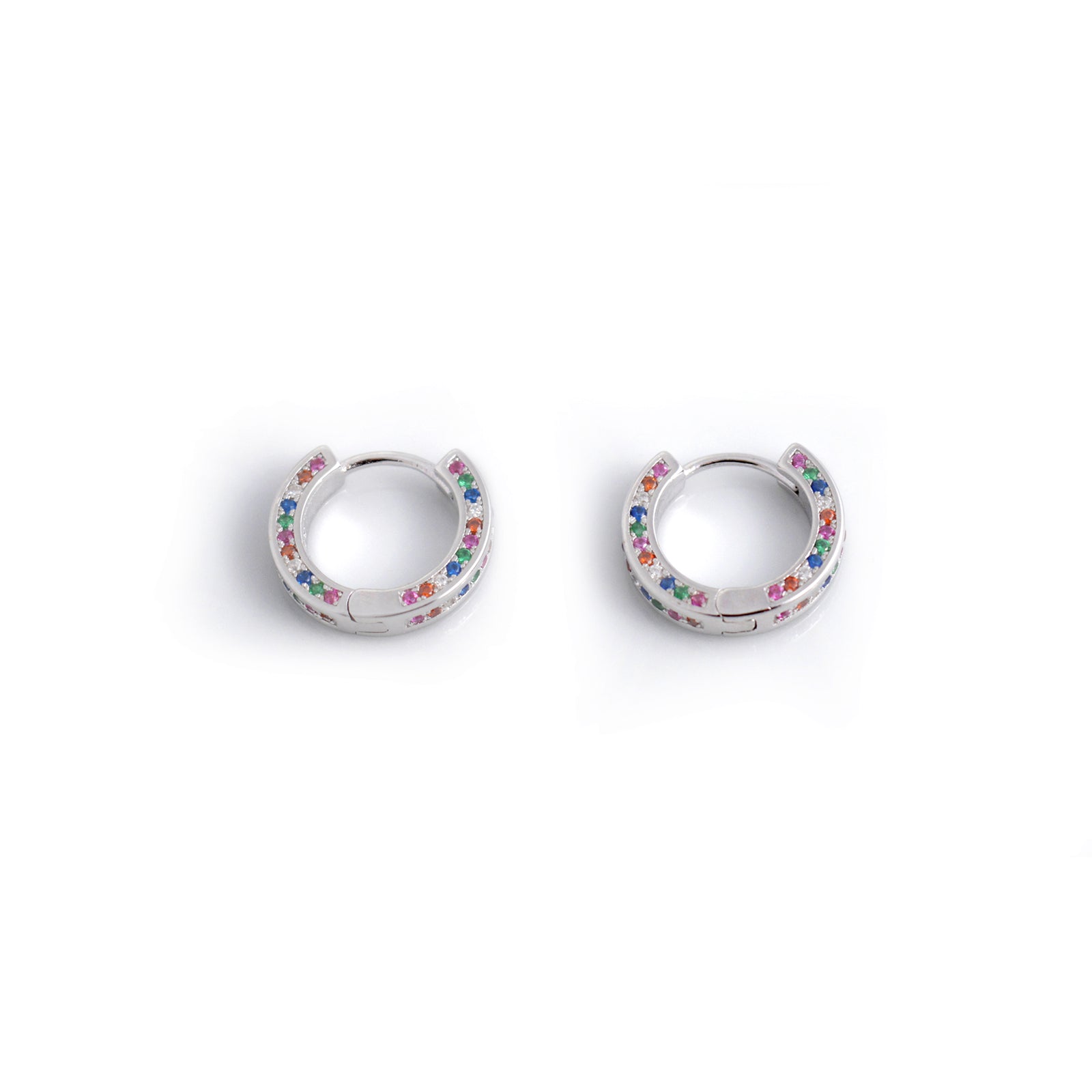 Sterling Silver & Rainbow CZ Huggie Earrings